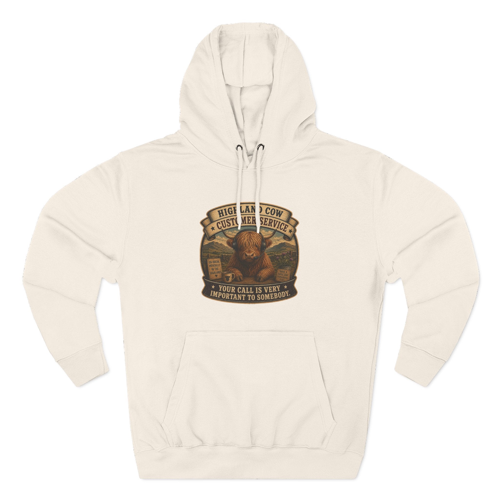 Highland Cow Customer Service Three-Panel Fleece Hoodie