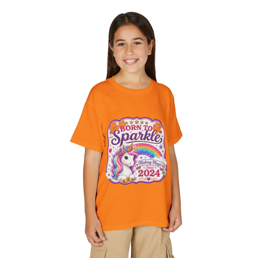 "Born to Sparkle" Unicorn Rainbow 2024 Youth Tee Kids — T-Shirt