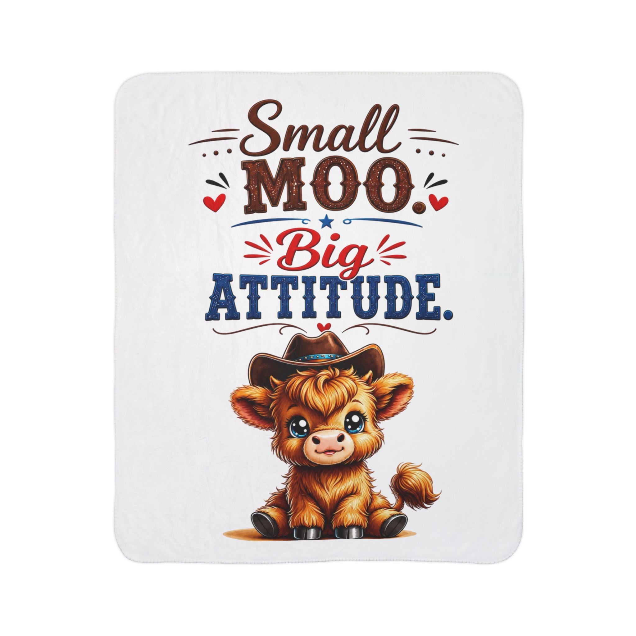 Small Moo Big Attitude Highland Cow Fleece Sherpa Blanket