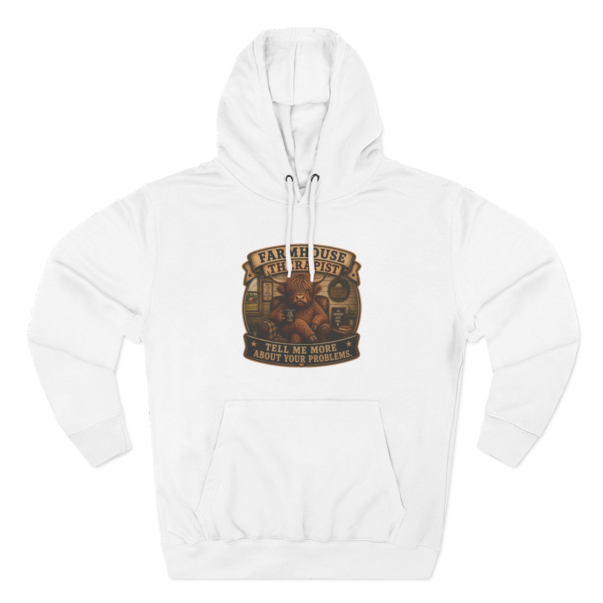 Farmhouse Therapist Highland Cow Three-Panel Fleece Hoodie