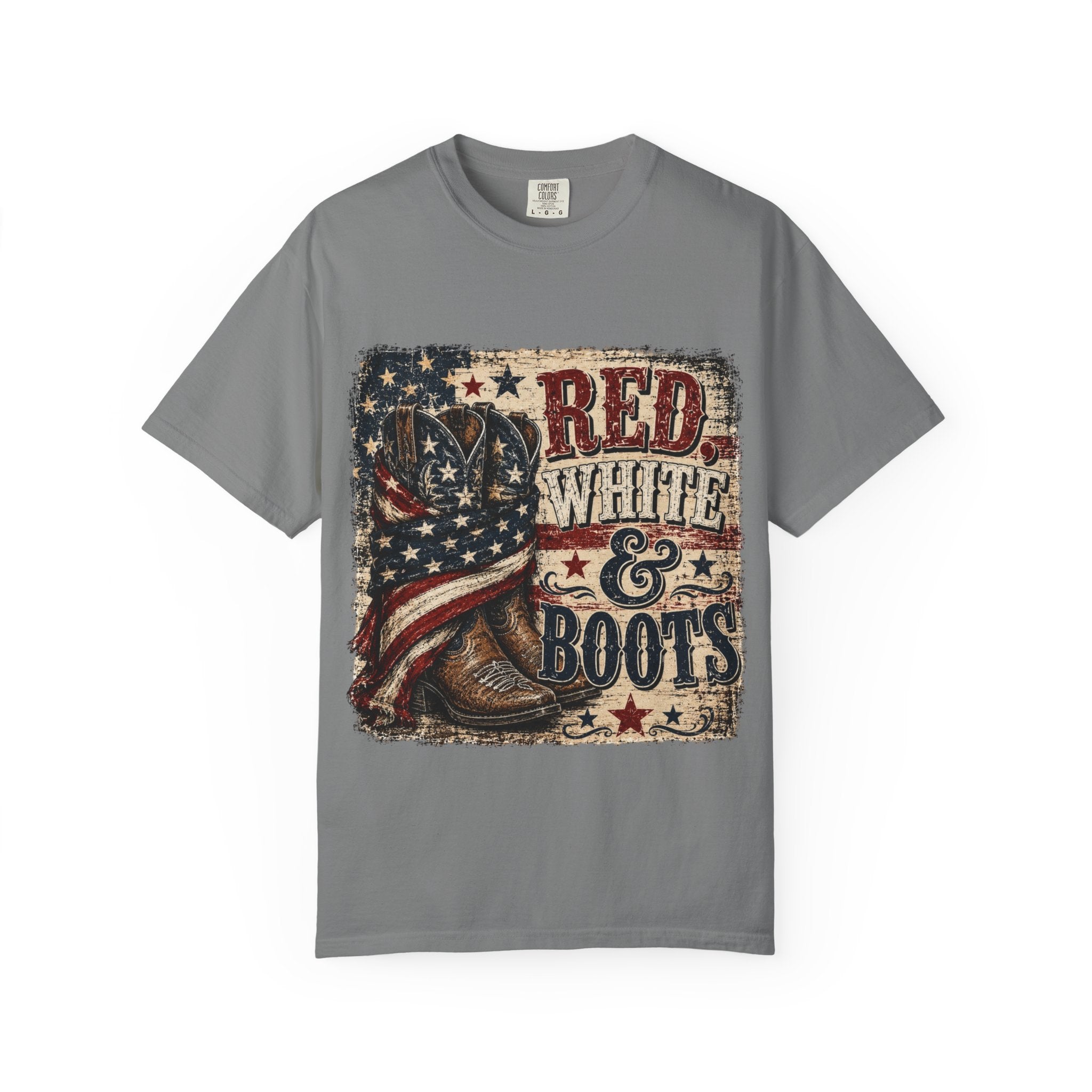 Patriotic "Red White & Boots" T-Shirt — American Flag Cowboy Boot Tee