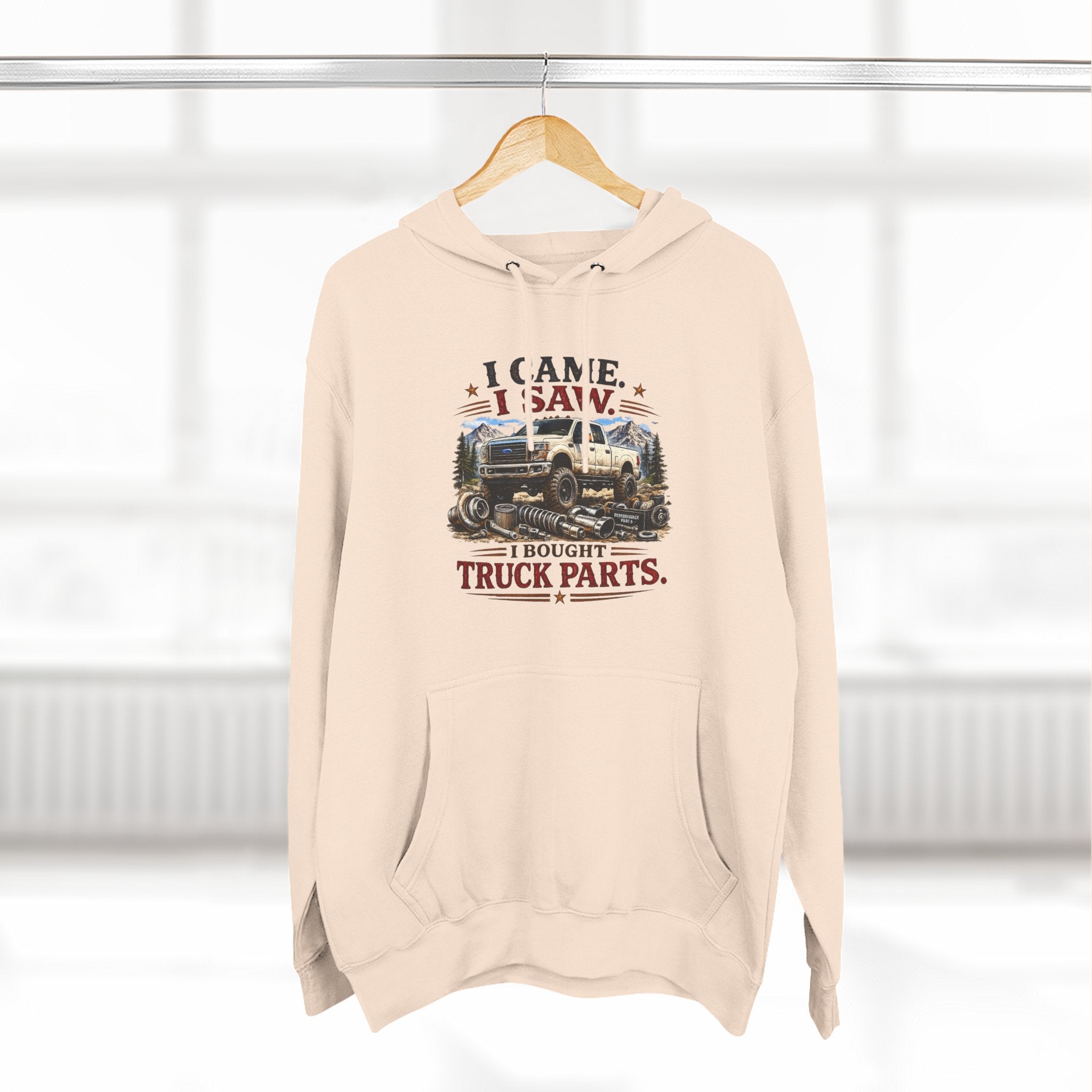 I Saw, I Came, I Bought Truck Parts Three-Panel Fleece Hoodie