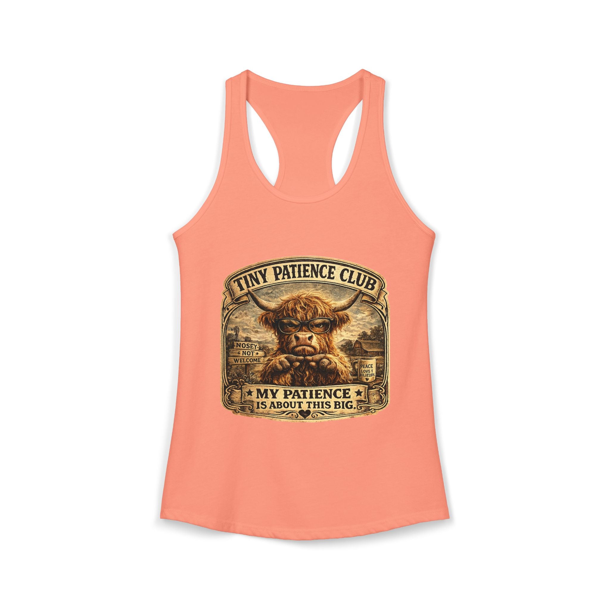 Tiny Patience Highland Cow Women's Ideal Racerback Tank