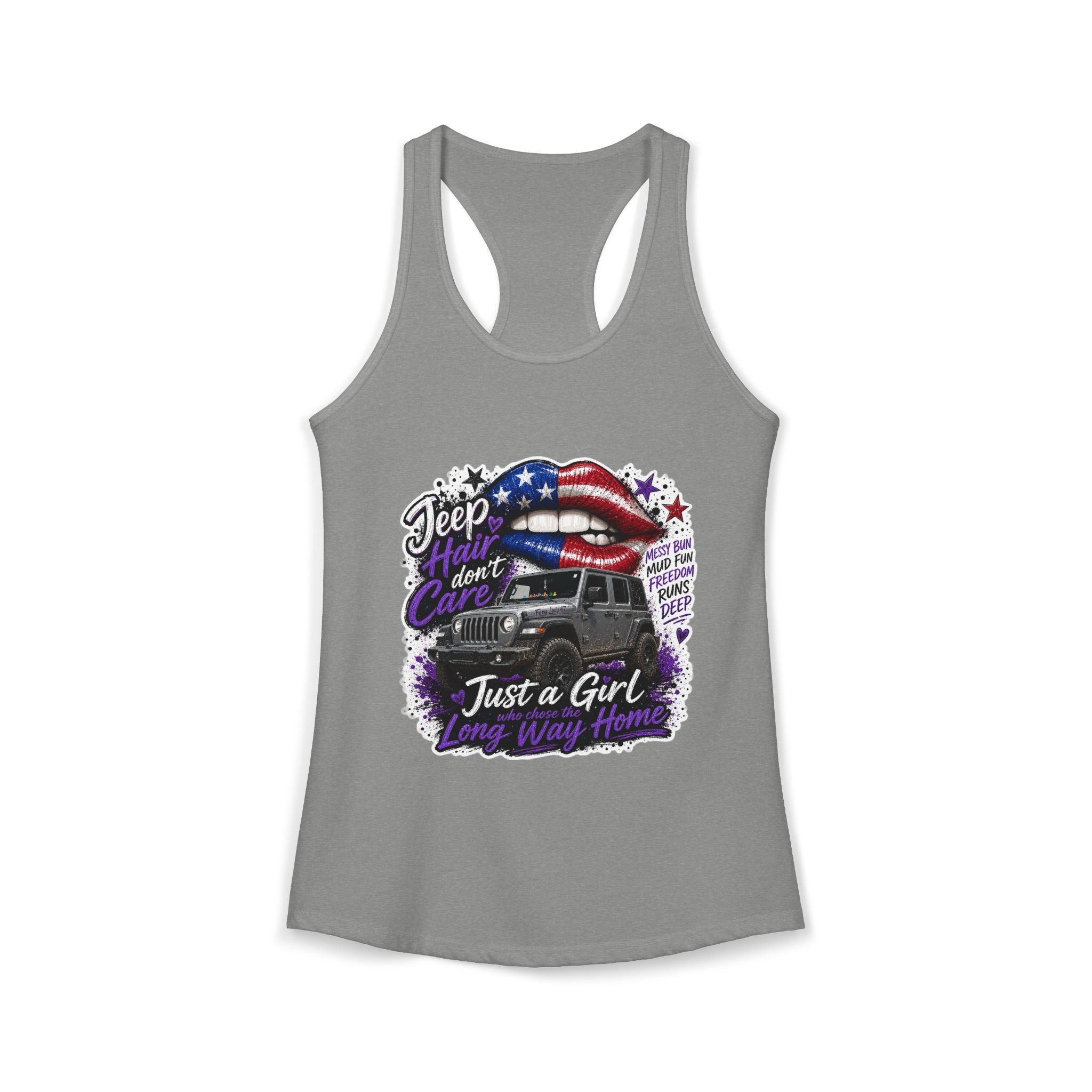 Jeep Hair Don't Care - Just a Girl A Long Way Home Women's Ideal Racerback Tank