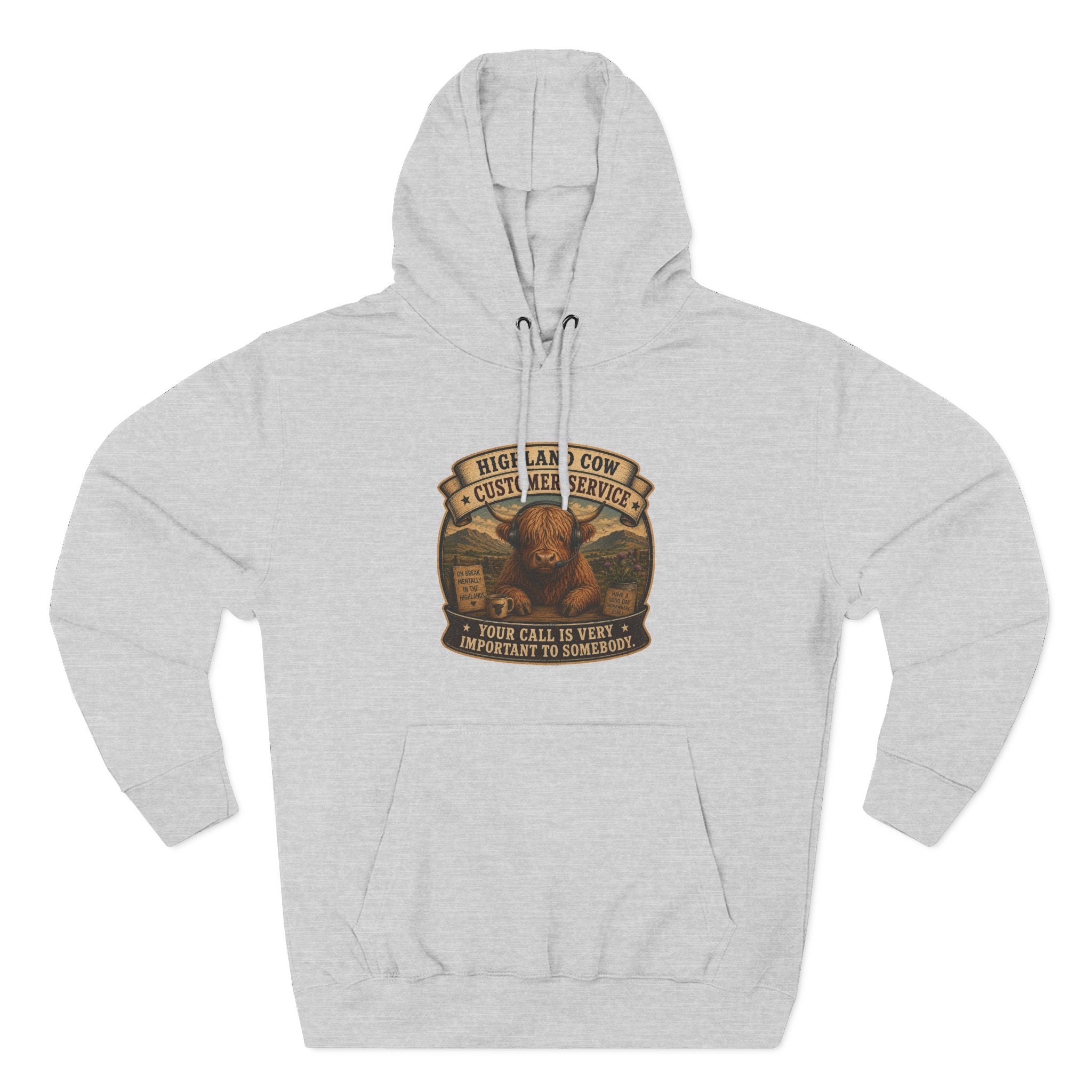 Highland Cow Customer Service Three-Panel Fleece Hoodie