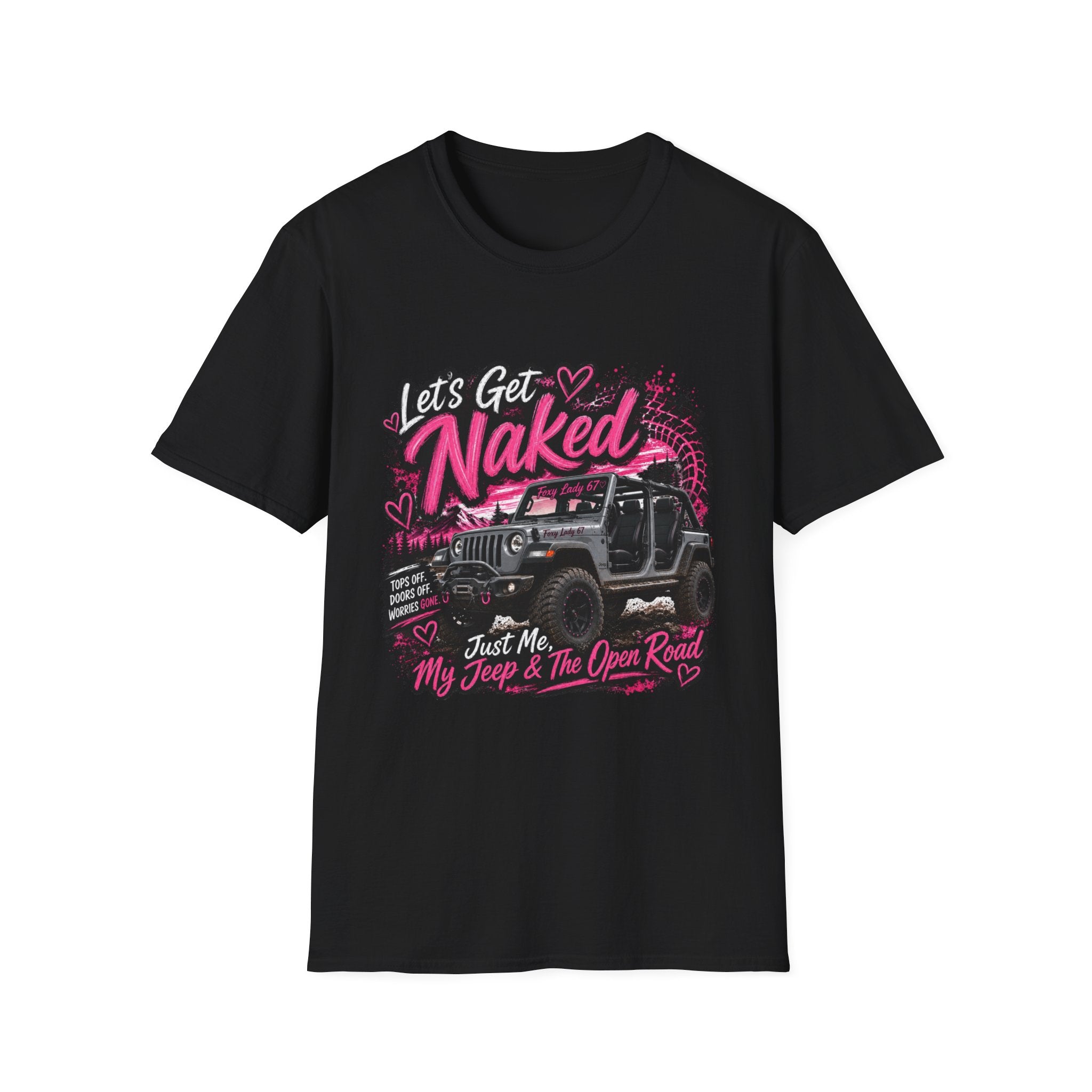 Jeep 'Let's Get Naked' Graphic T-Shirt — (Pink) Funny Off-Roading Top