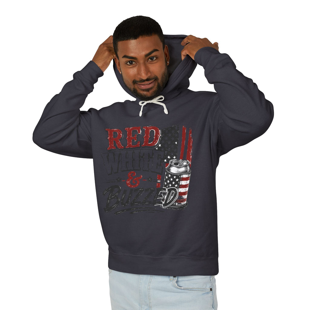 Red White & Buzzed Hoodie — Patriotic 4th of July Party Sweatshirt