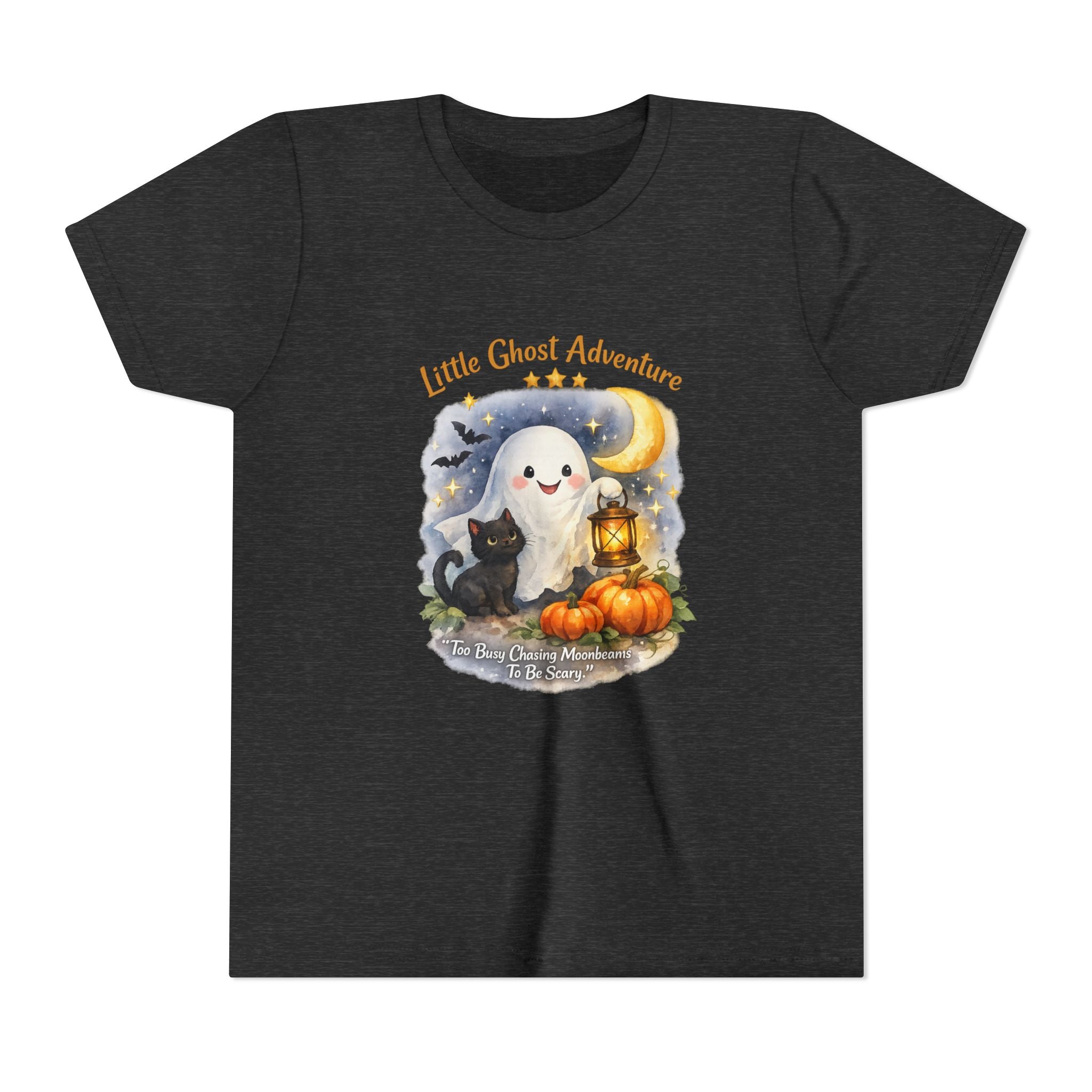 "Little Ghost Adventure" Halloween Kids Shirt with Cute Pumpkin & Black Cat Design - Youth Tee