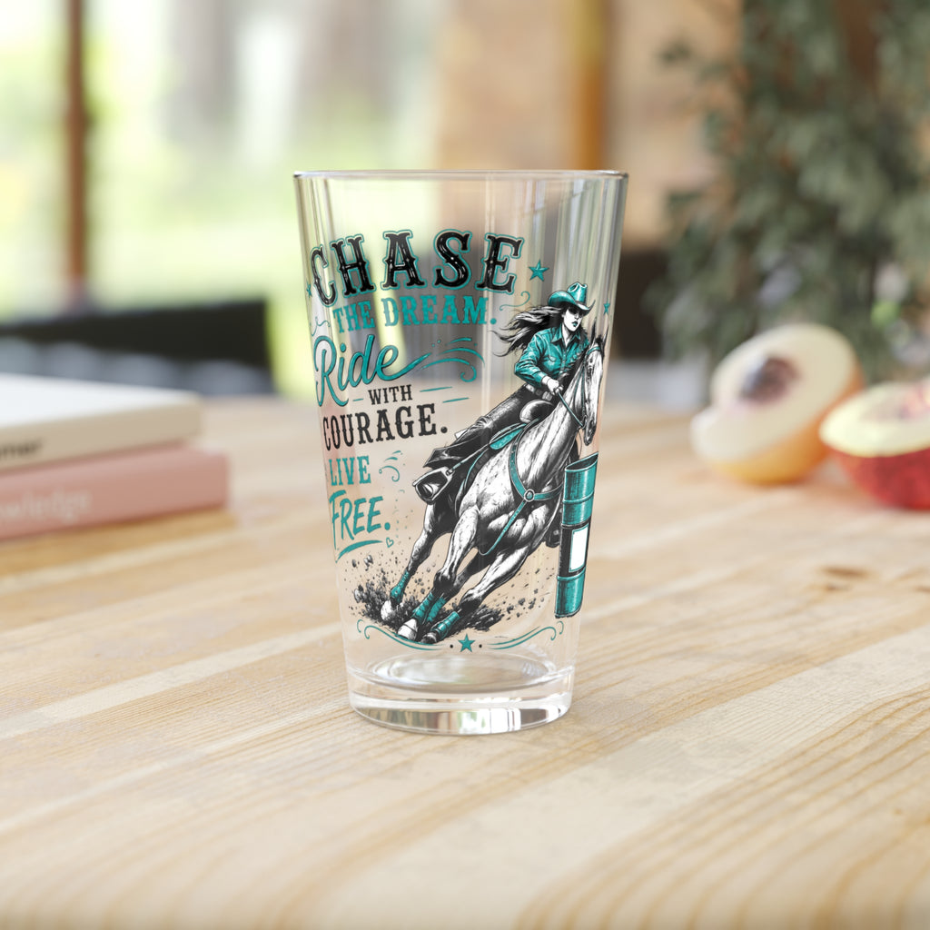 Chase the Dream Horse Teal Pint Glass, 16oz