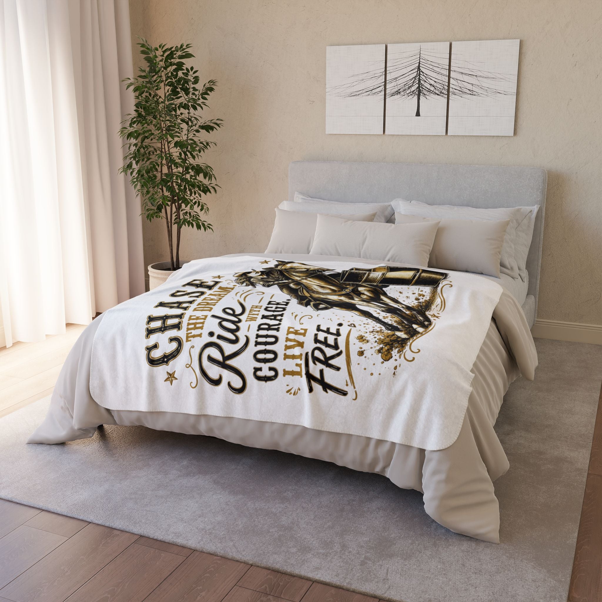 Chase Your Dream Horse Gold Fleece Sherpa Blanket
