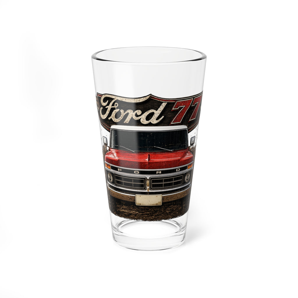 Ford 77 Truck Mixing Glass — 16oz Pint with Vintage Red Pickup Design