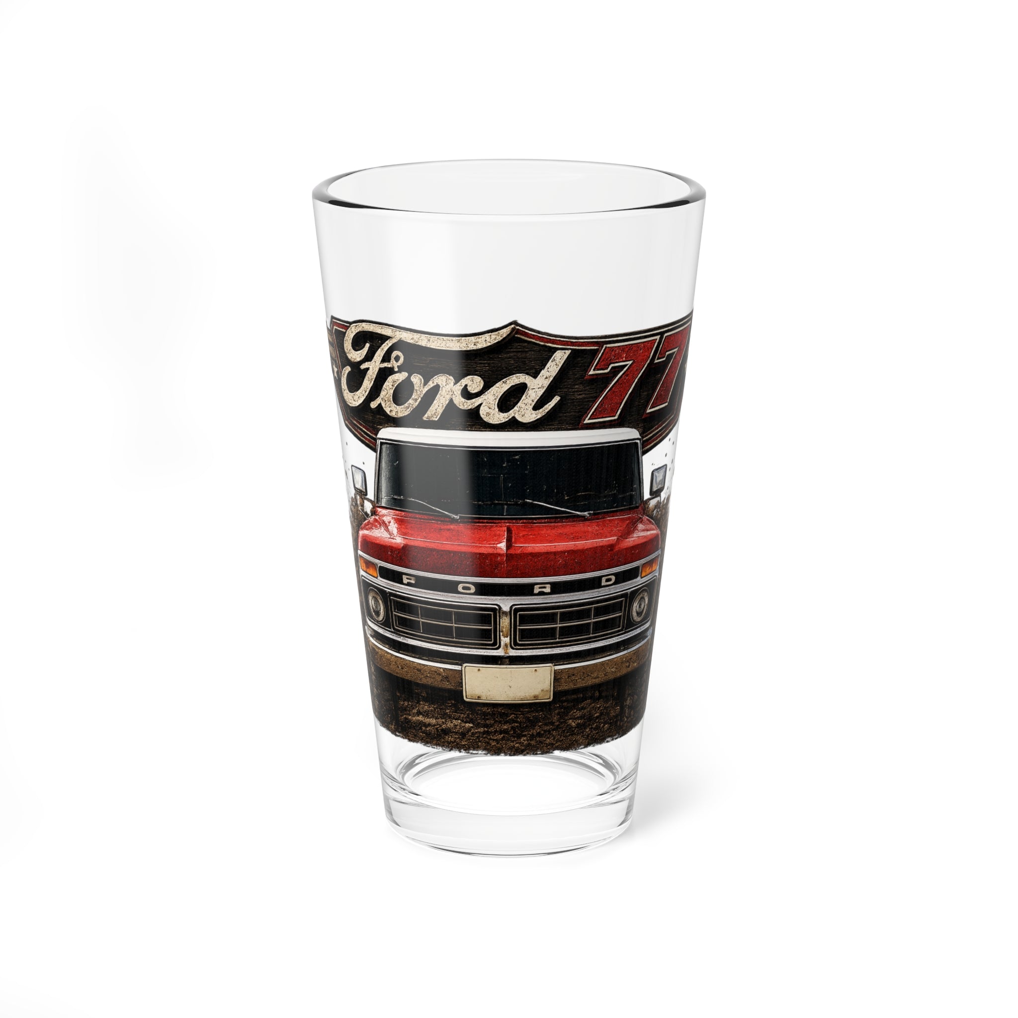 Ford 77 Truck Mixing Glass — 16oz Pint with Vintage Red Pickup Design