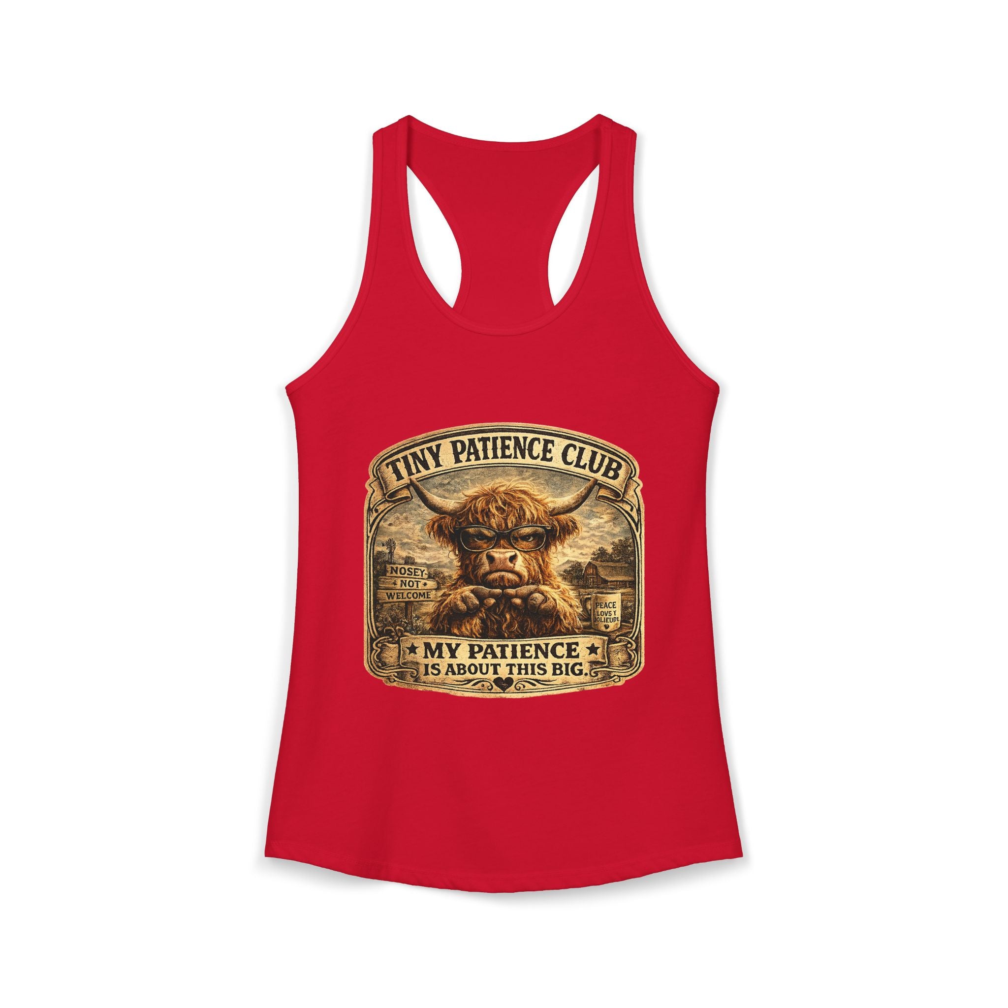 Tiny Patience Highland Cow Women's Ideal Racerback Tank