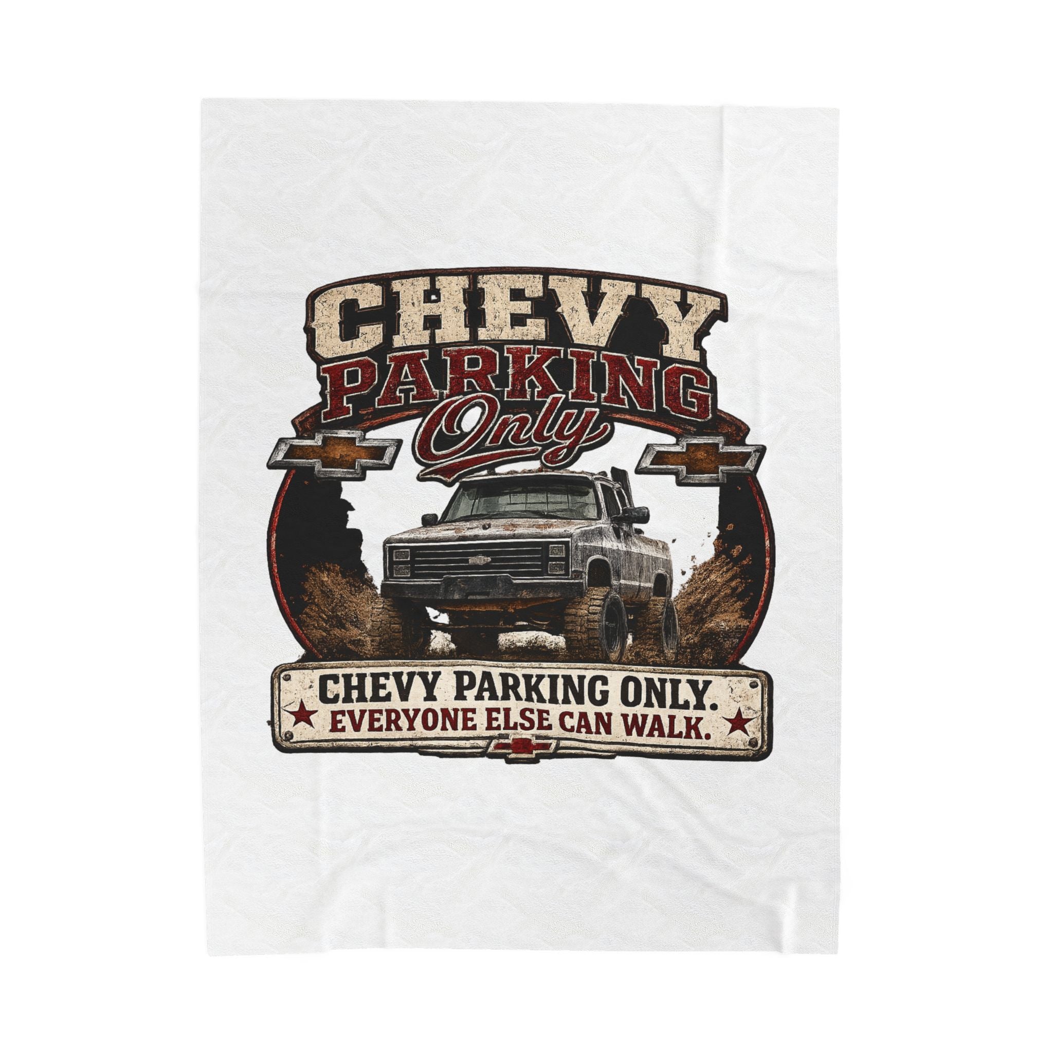 Chevy Parking Only Plush Blanket — Vintage Truck Crew Throw with "Chevy Parking Only. Everyone Else Can Walk." Design