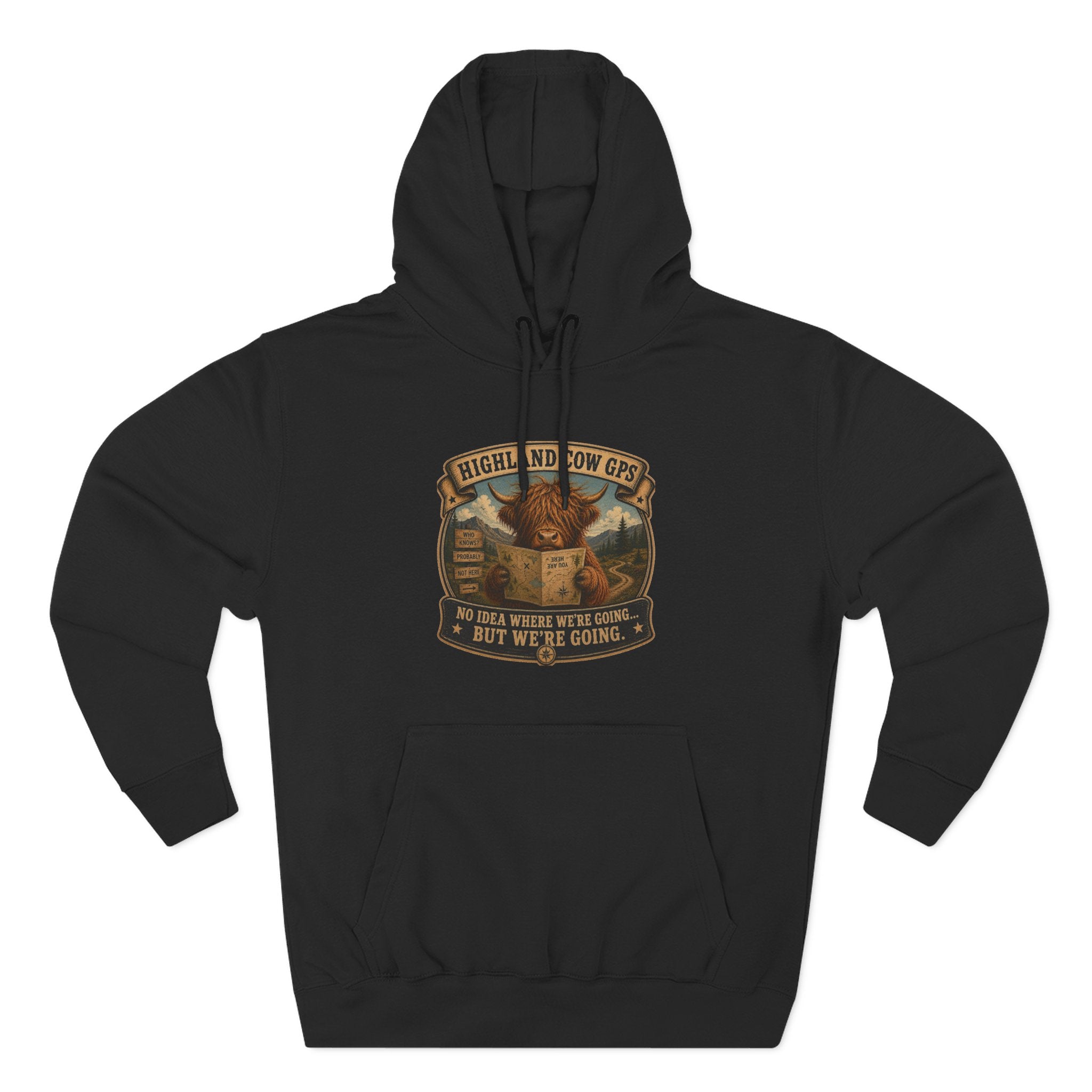 Highland Cow GPS Three-Panel Fleece Hoodie