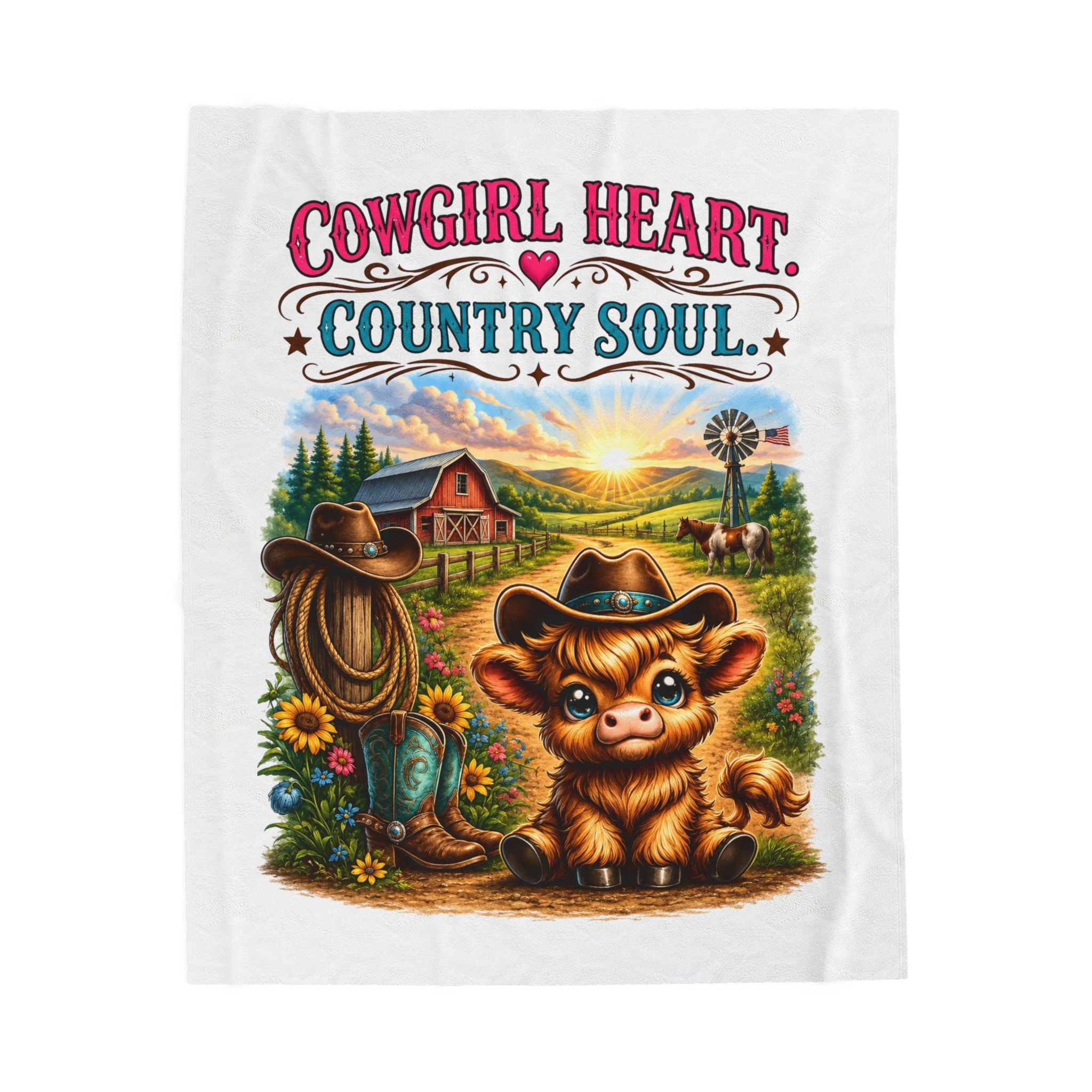 "Cowgirl Heart, Country Soul" Cozy Western Throw — Velveteen Plush Blanket