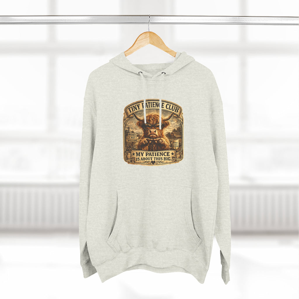 Tiny Patience Club Highland Cow Three-Panel Fleece Hoodie