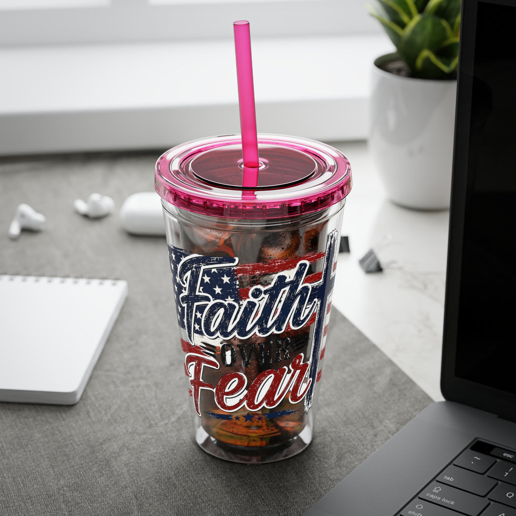 Faith Over Fear Sunsplash Tumbler with Straw, 16oz