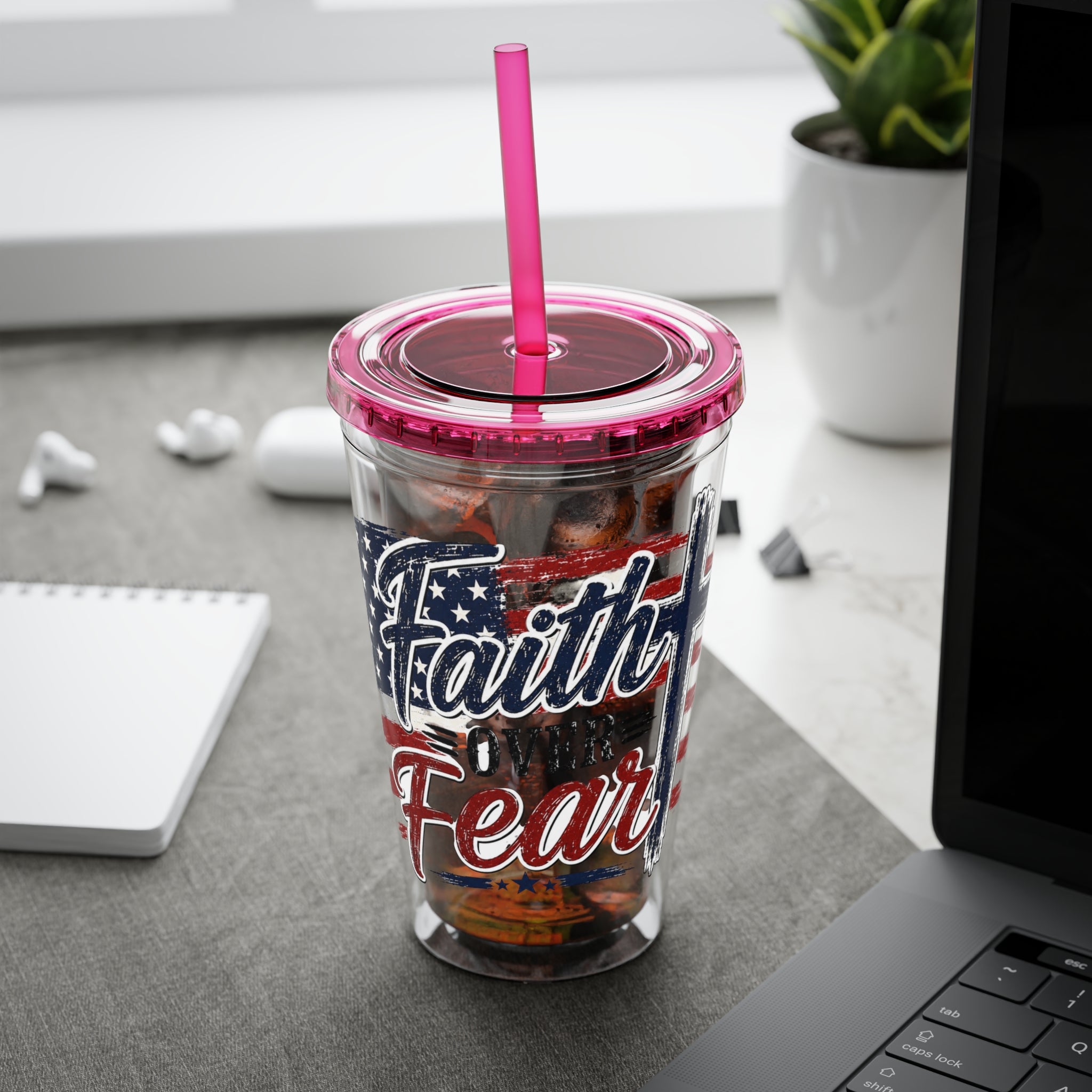Faith Over Fear Sunsplash Tumbler with Straw, 16oz