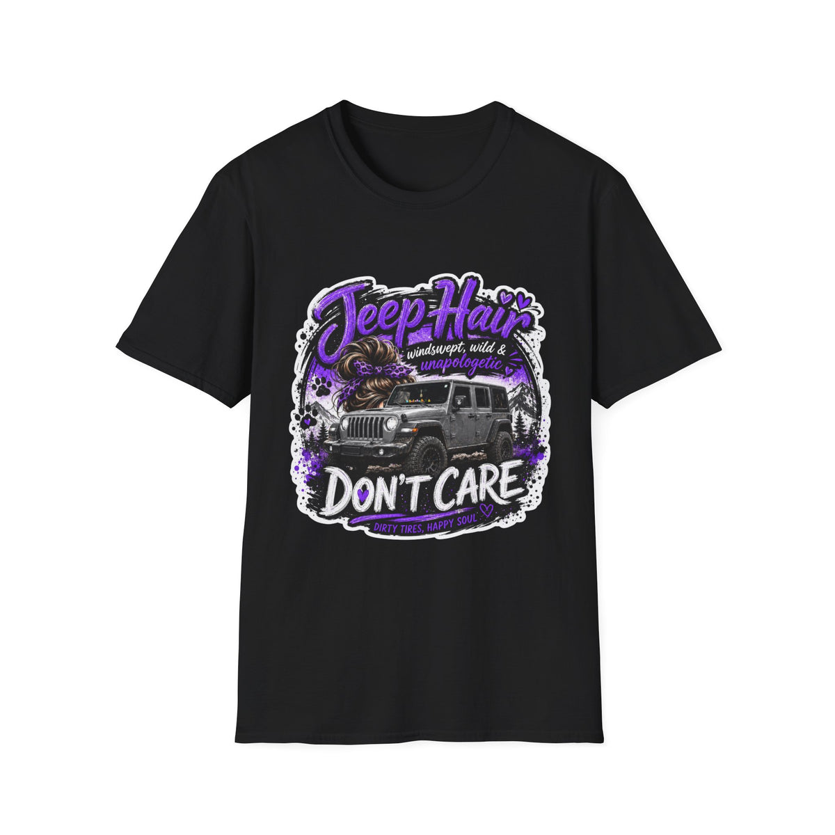 Jeep Hair Don't Care (Purple) Unisex Softstyle T-Shirt
