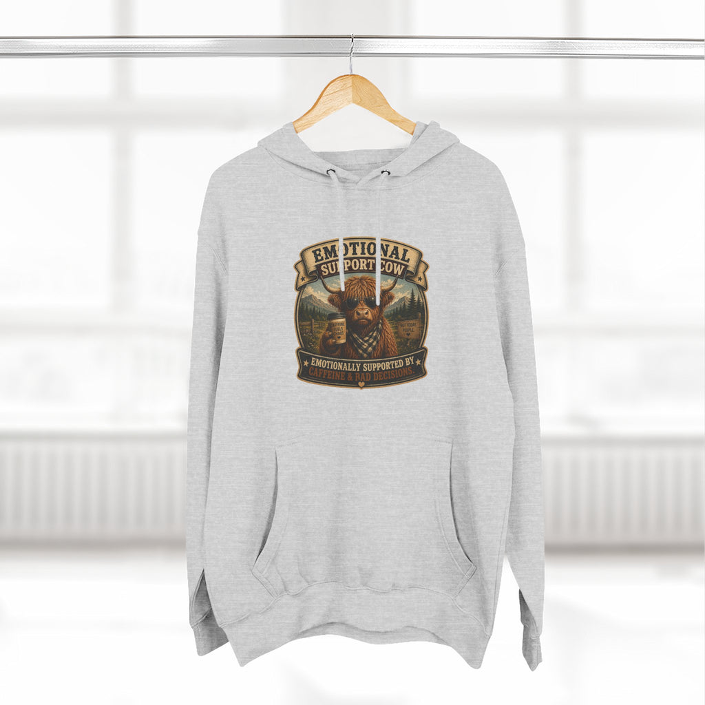 Emotional Support Cow Highland Cow - Three-Panel Fleece Hoodie