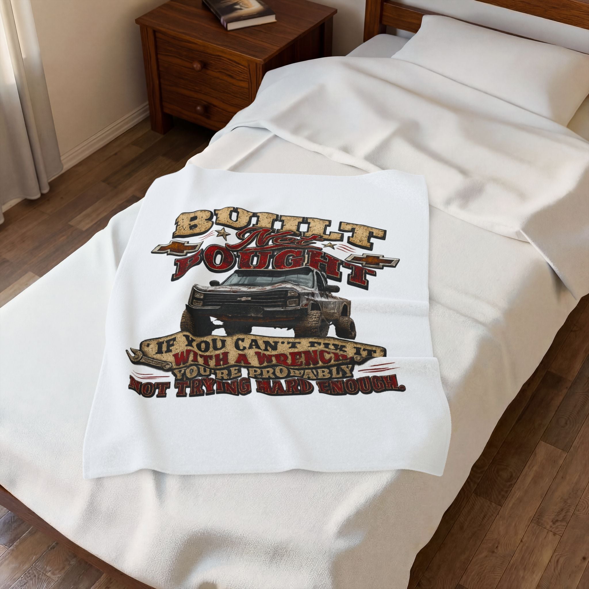 "If You Can't Fix It With A Wrench" Mechanic Gift — Built Not Bought Truck Velveteen Plush Blanket