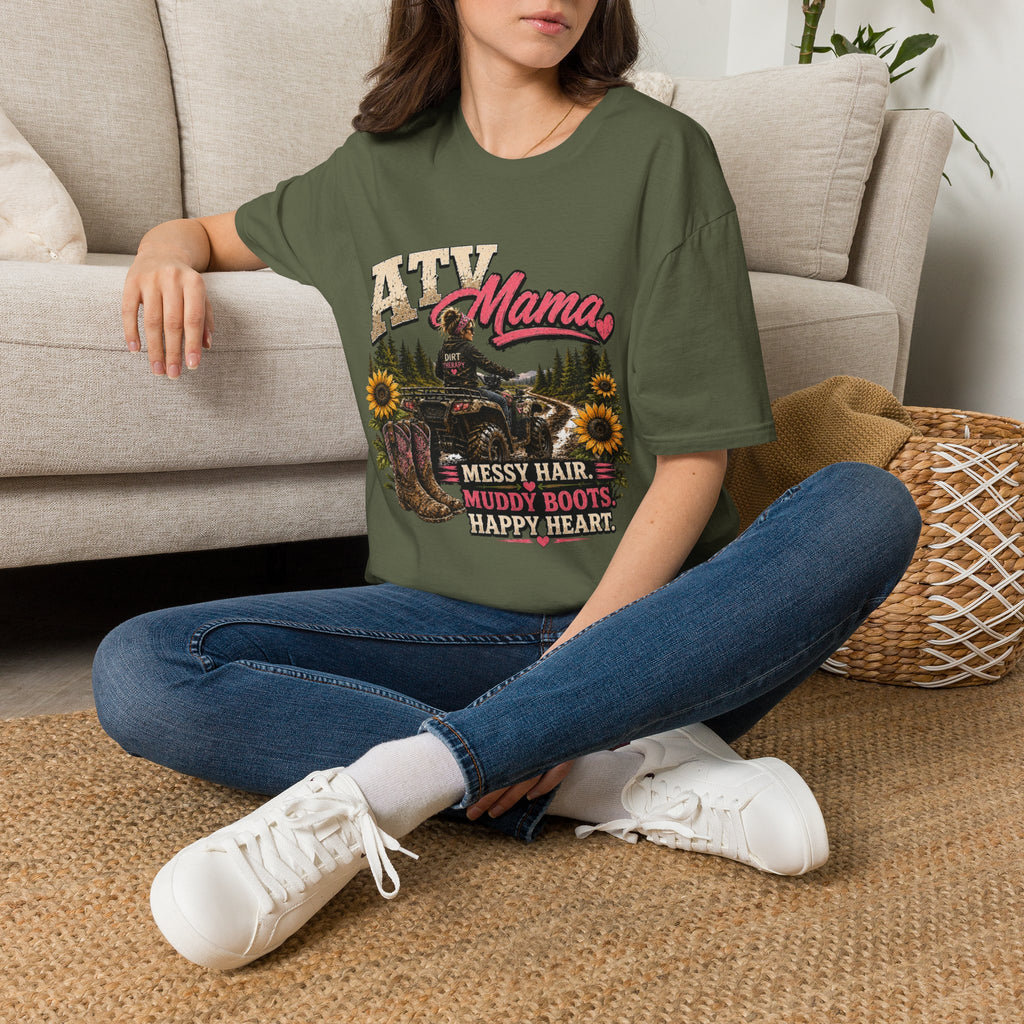 ATV Mama T-Shirt — Messy Hair, Muddy Boots Graphic Tee for Moms