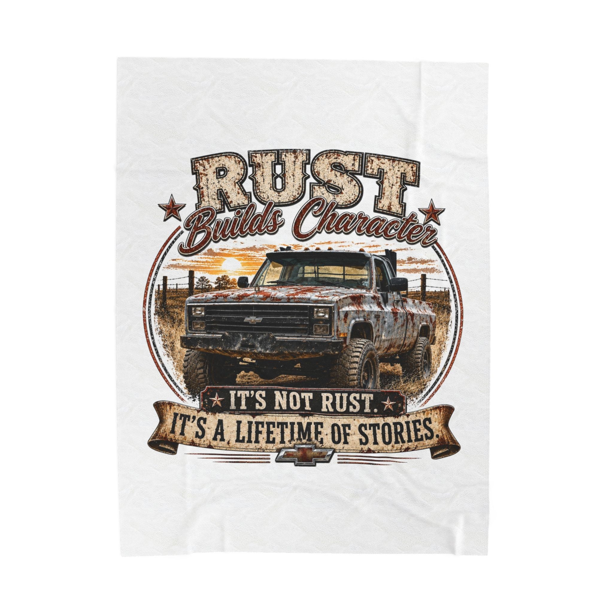 “Rust Builds Character” Vintage Truck Throw – Velveteen Plush Blanket