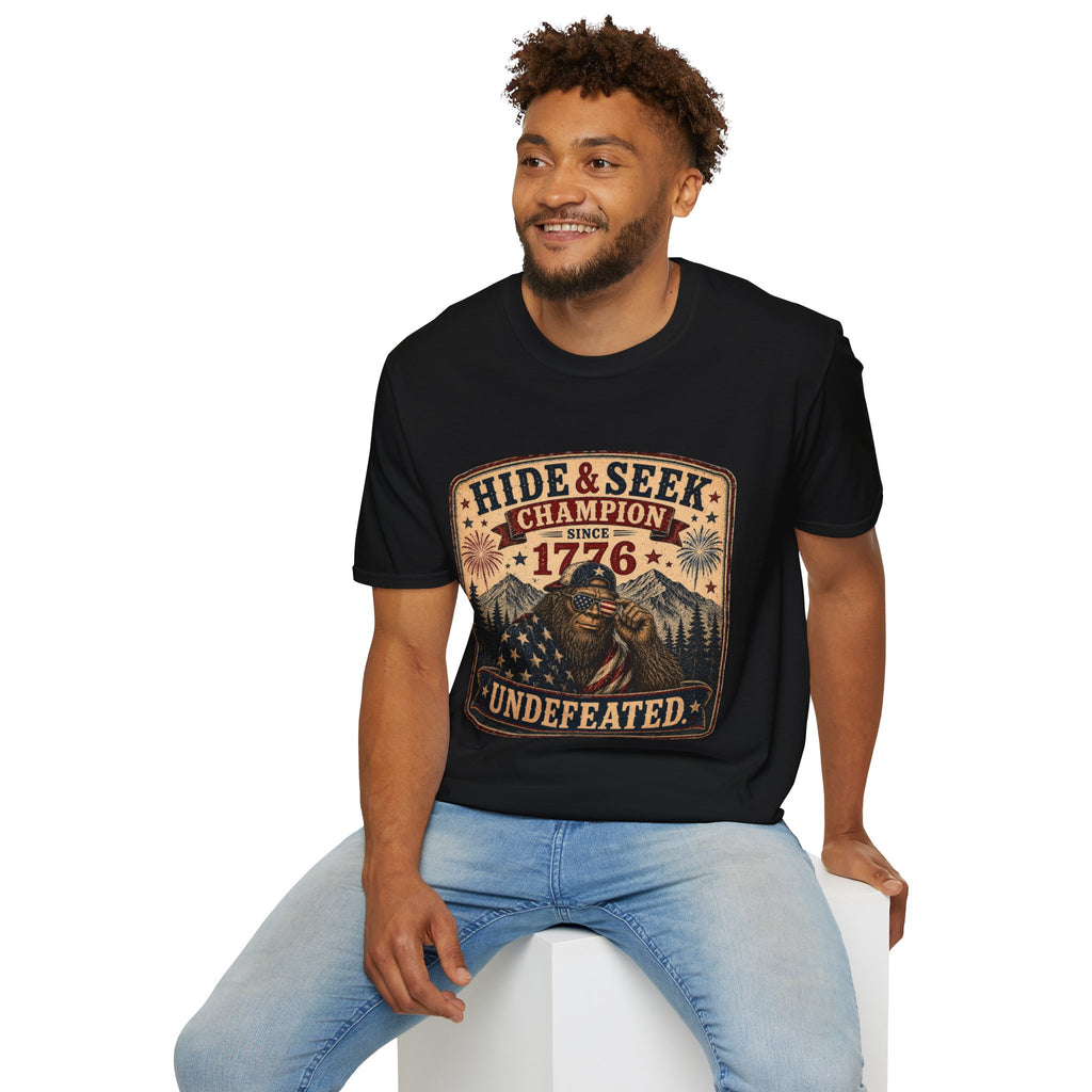 "Hide & Seek Champion Since 1776" Vintage Patriotic Graphic — T-Shirt