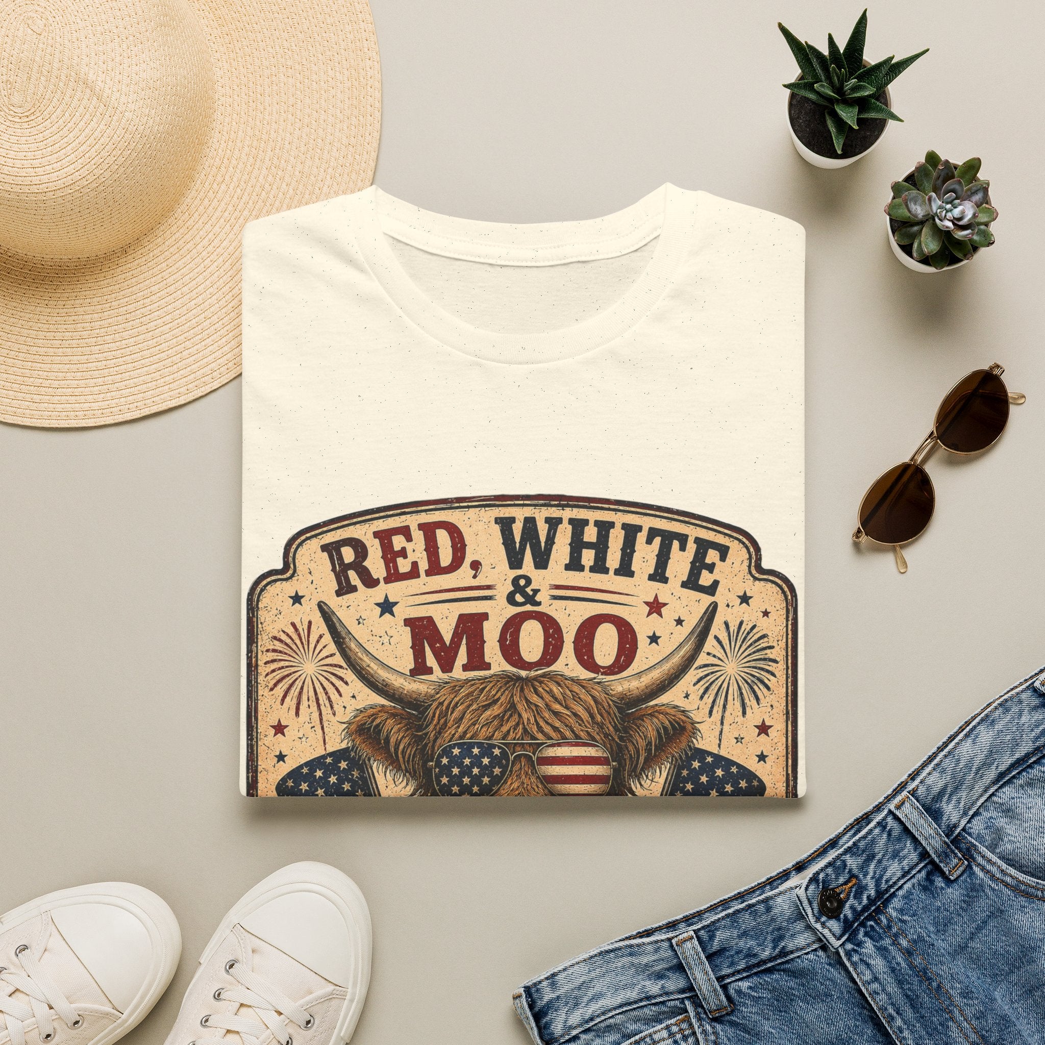 Red, White, & Moo Highland Cow Unisex Softstyle T-Shirt
