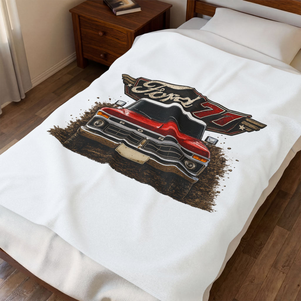 Ford '77 Vintage Truck Velveteen Plush Blanket – Retro Red Pickup Design