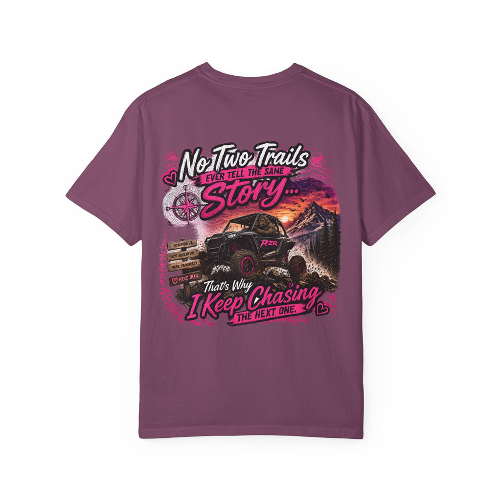 Off-Road Adventure T-Shirt — “No Two Trails Ever Tell the Same Story” Mountain Jeep Graphic