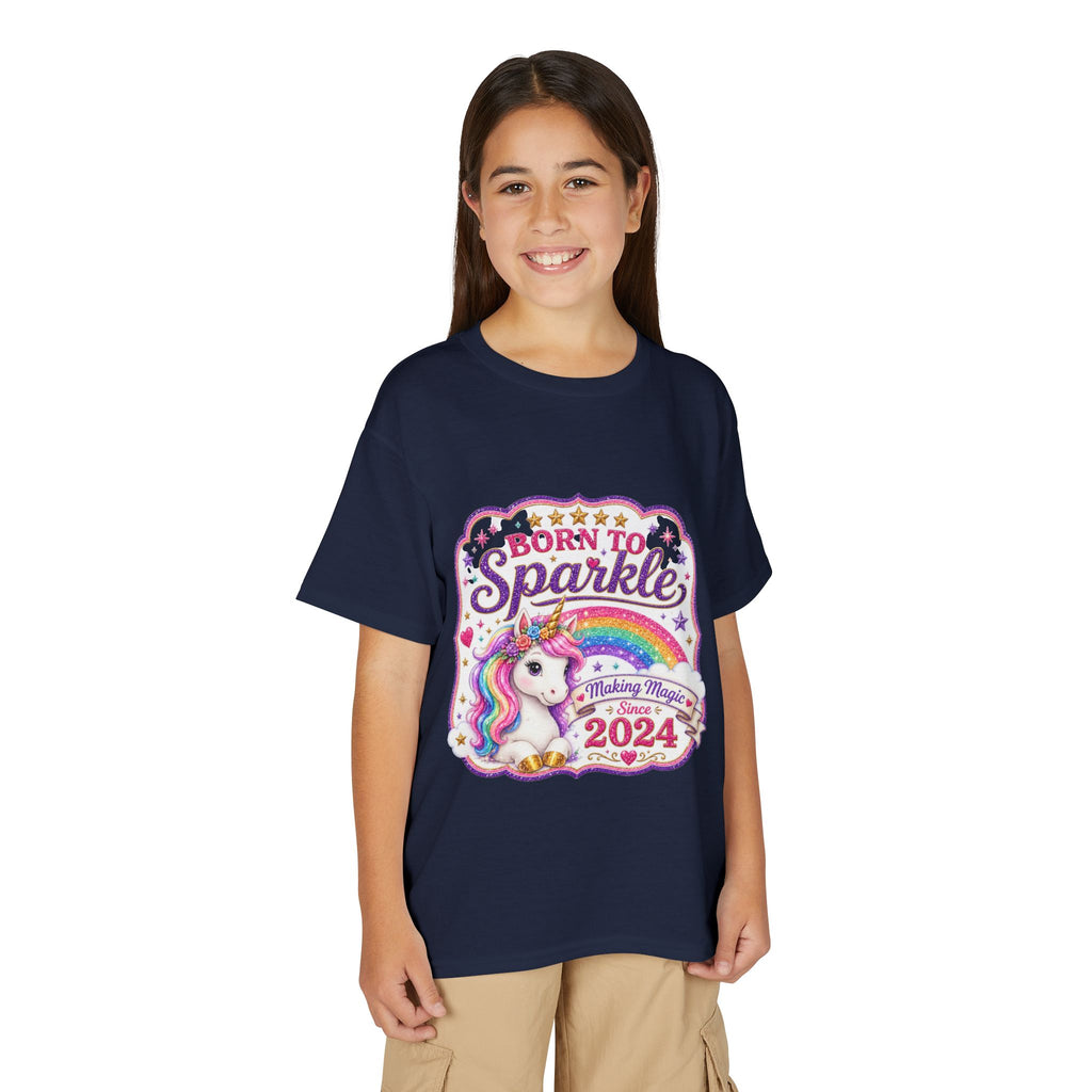 "Born to Sparkle" Unicorn Rainbow 2024 Youth Tee Kids — T-Shirt