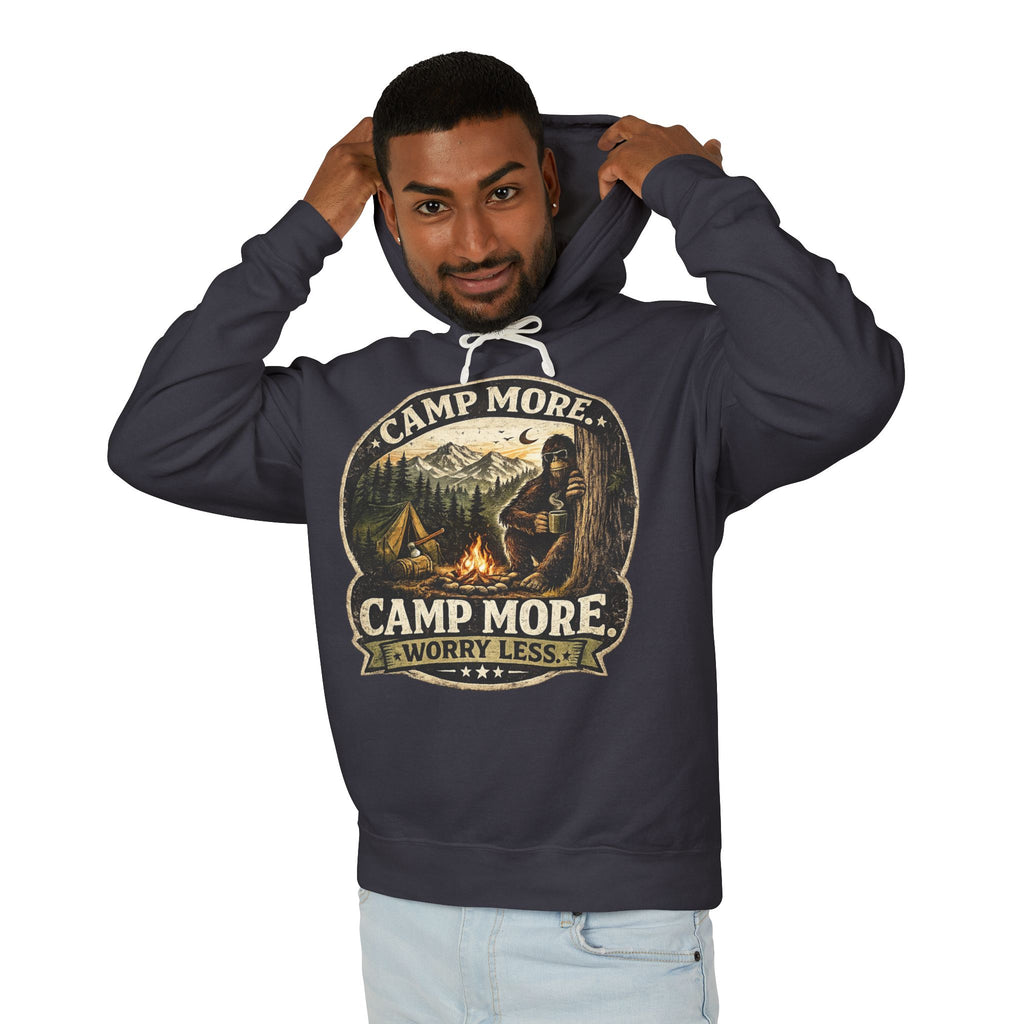 Camp More Worry Less Bigfoot Hooded Sweatshirt