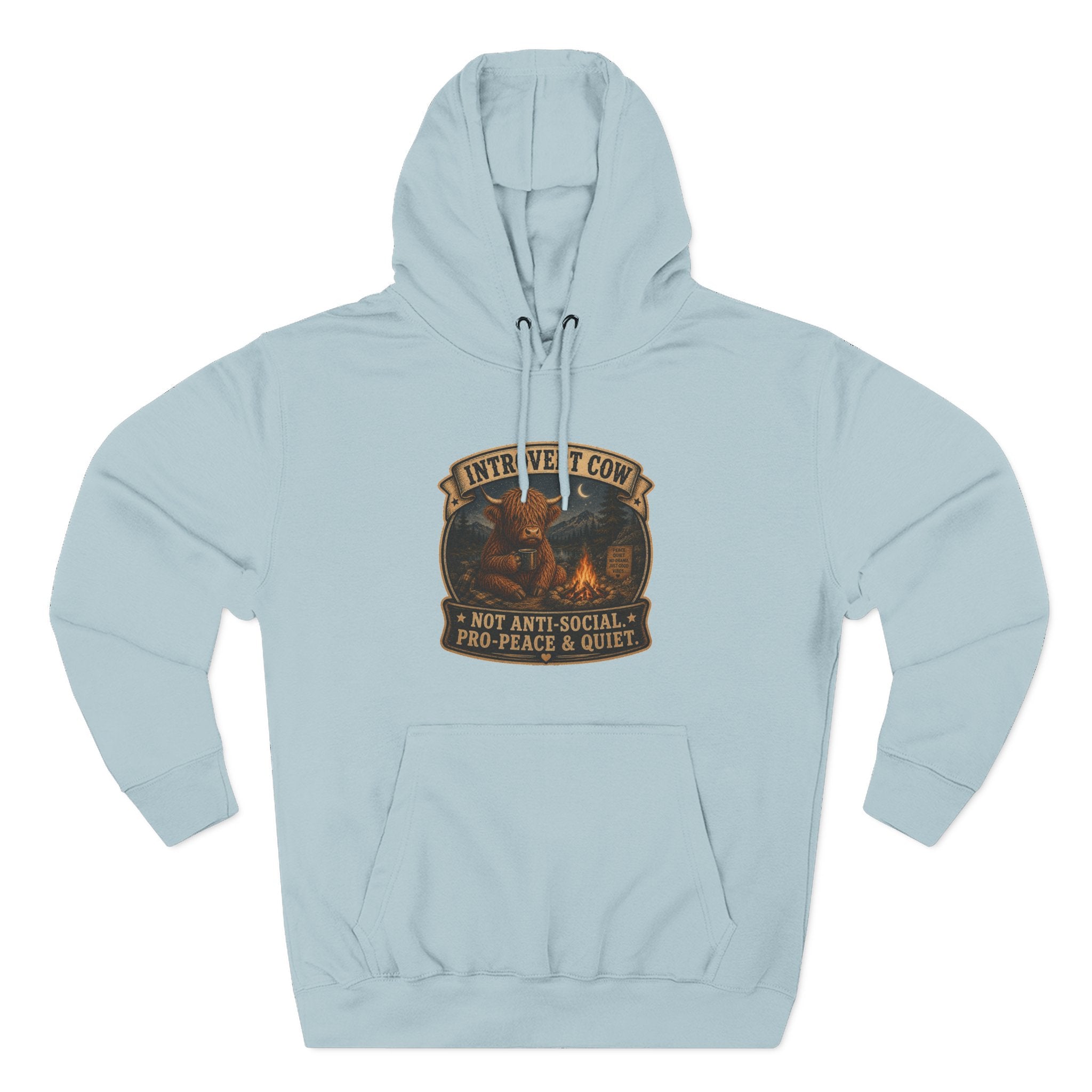 Introvert Highland Cow Three-Panel Fleece Hoodie
