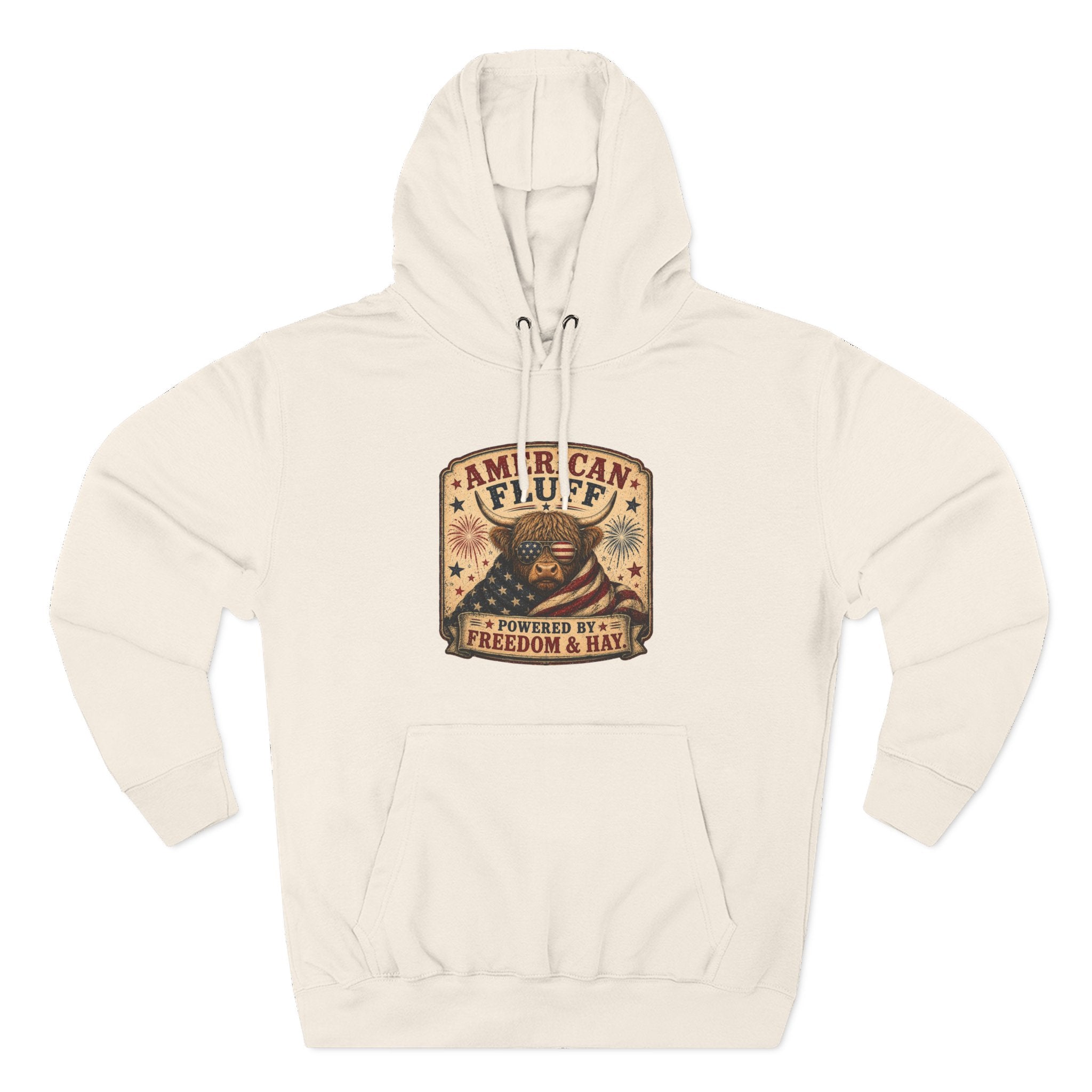 American Fluff Highland Cow Three-Panel Fleece Hoodie