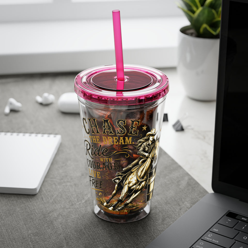 Inspirational Horse Tumbler with Straw — "Chase the Dream, Ride with Courage" 16oz