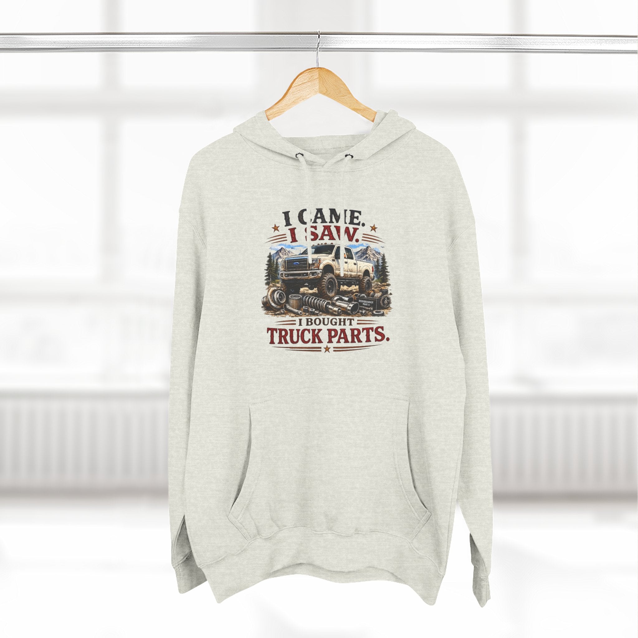 I Saw, I Came, I Bought Truck Parts Three-Panel Fleece Hoodie
