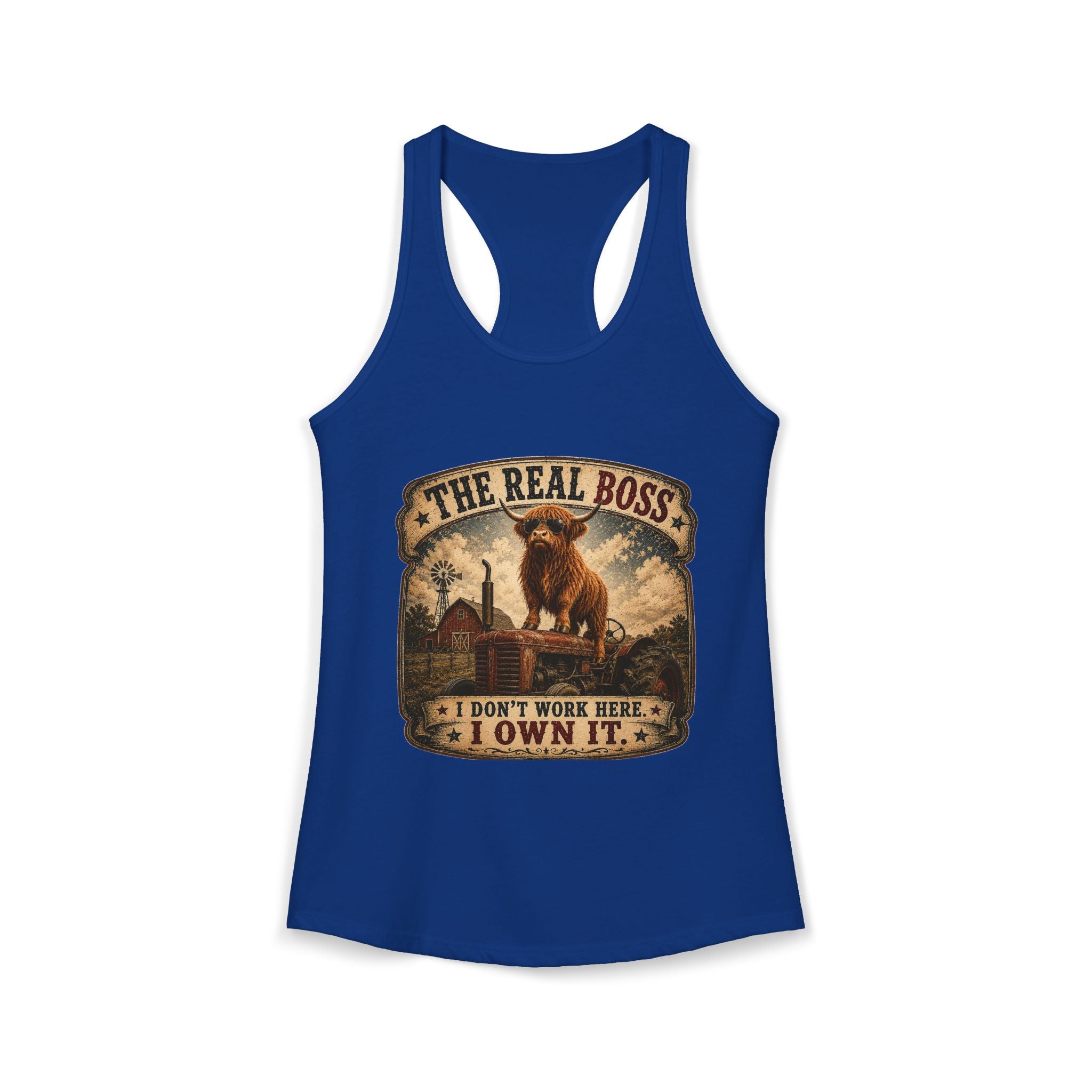 The Real Boss Highland Cow Women's Ideal Racerback Tank