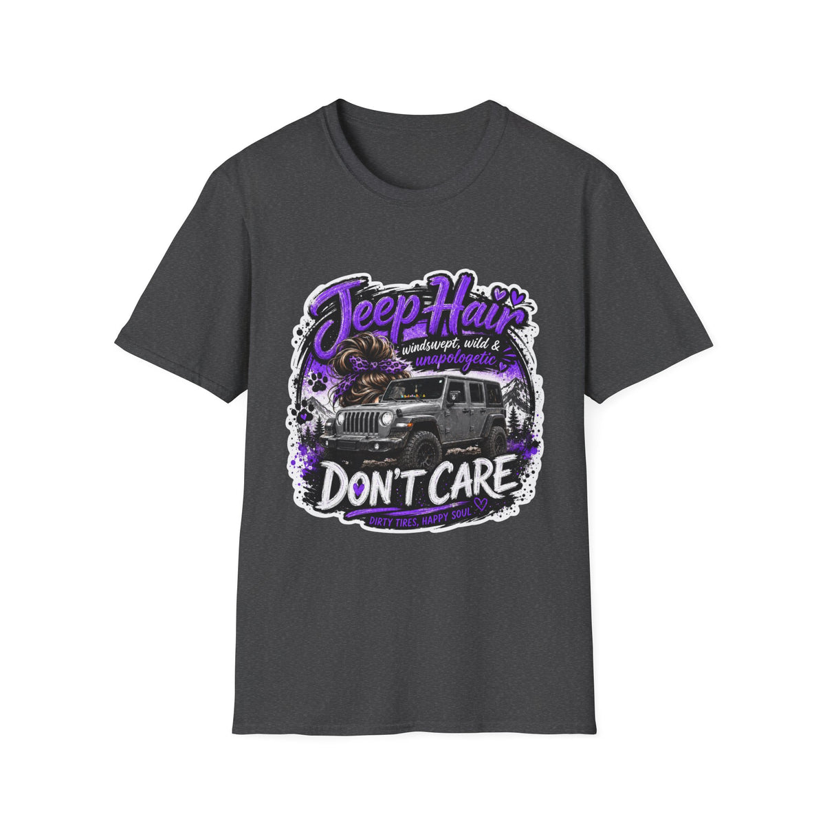 Jeep Hair Don't Care (Purple) Unisex Softstyle T-Shirt