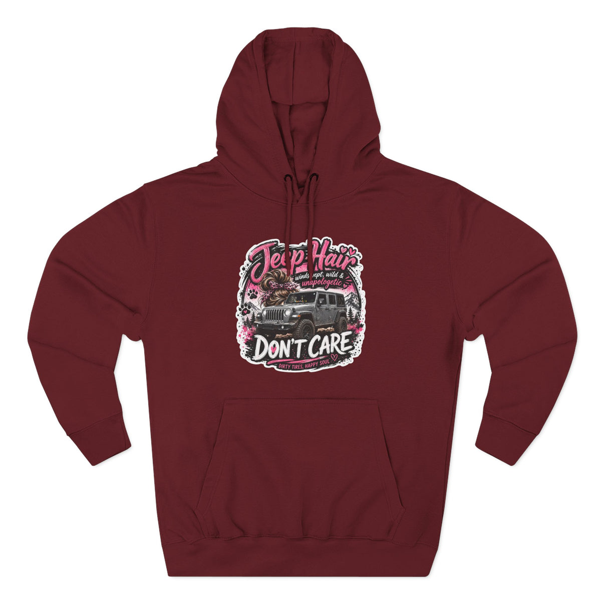 Jeep Hair Don't Care (Pink) Three-Panel Fleece Hoodie