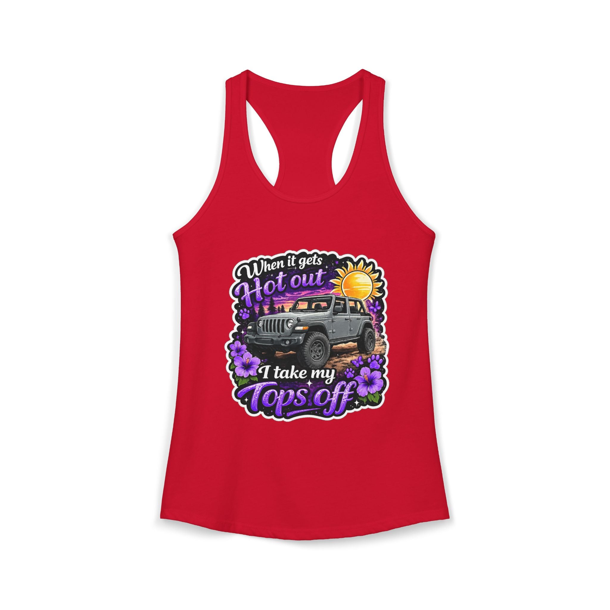 When It Gets Hot I Take My Tops Off (Purple) Women's Ideal Racerback Tank
