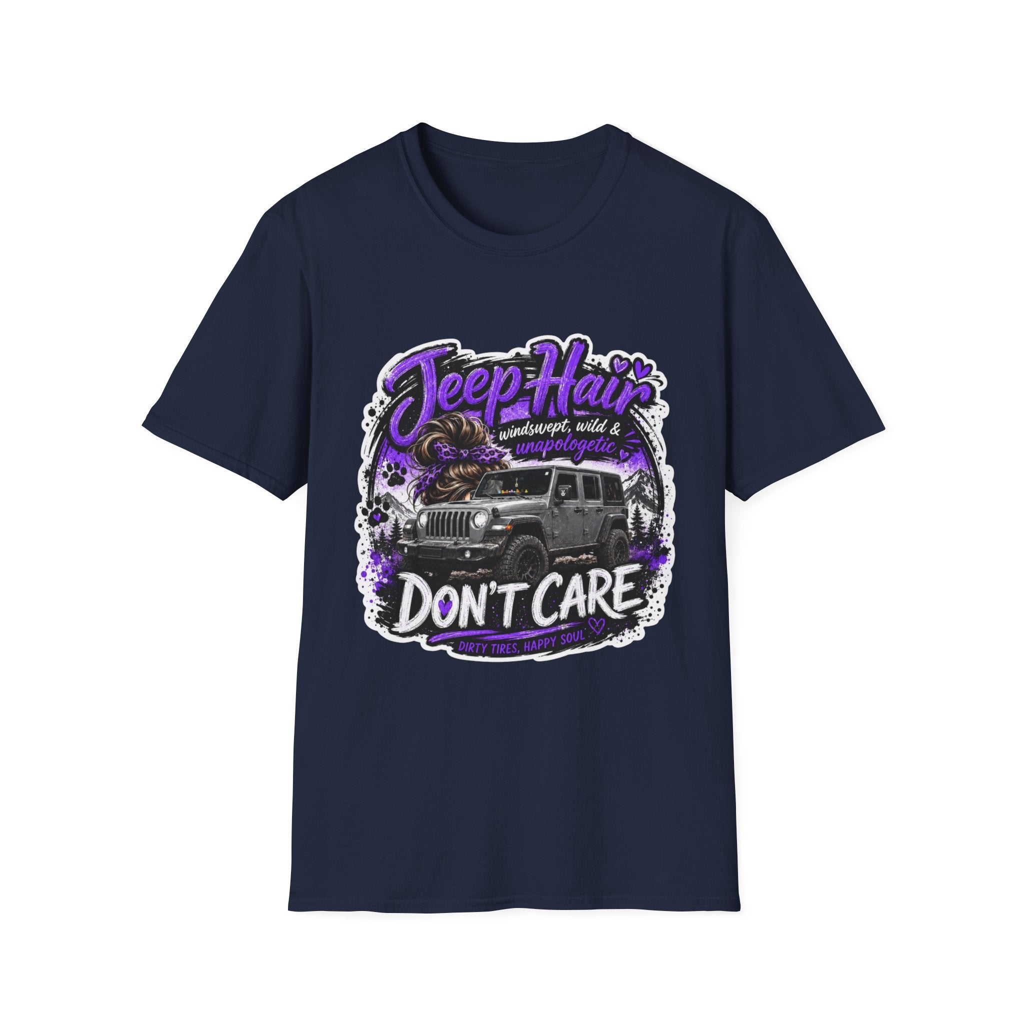 Jeep Hair Don't Care (Purple) Unisex Softstyle T-Shirt