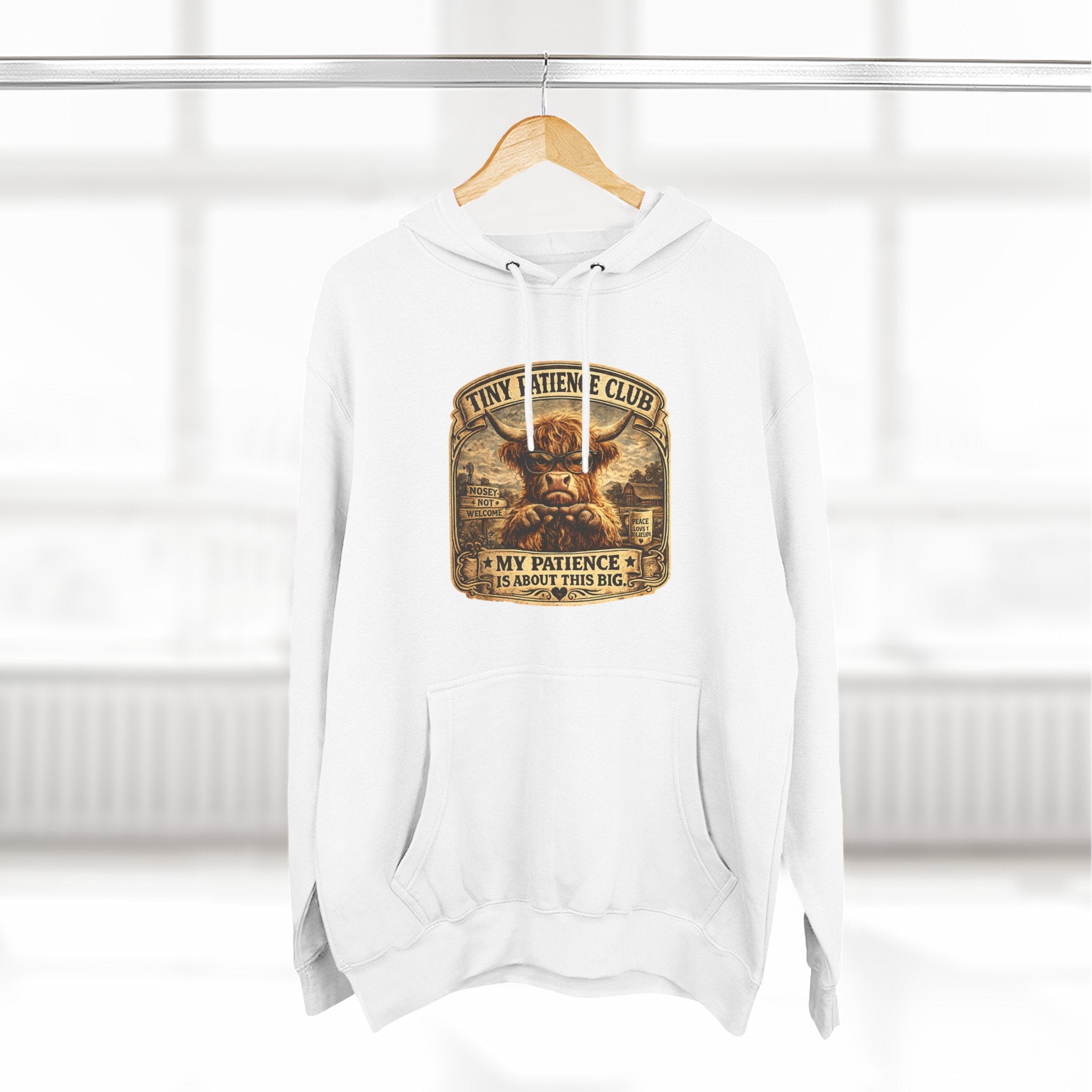 Tiny Patience Club Highland Cow Three-Panel Fleece Hoodie