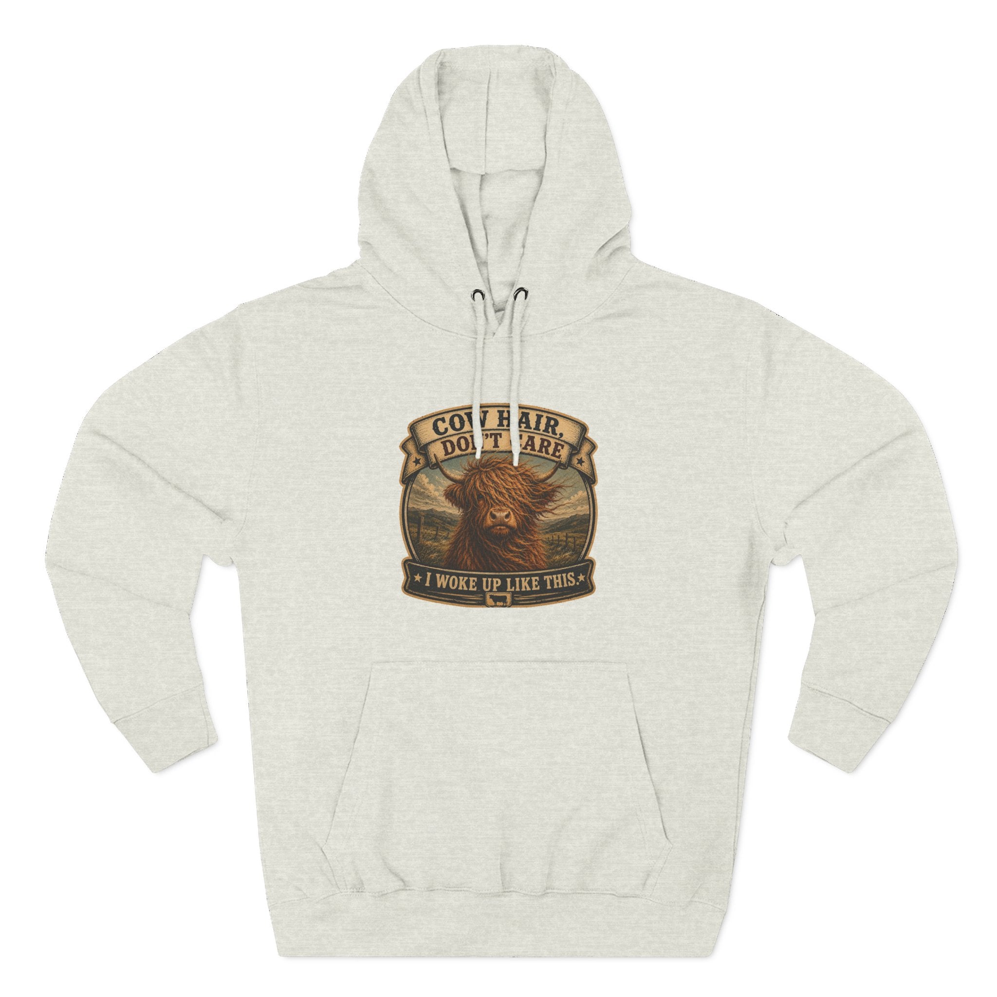 Cow Hair Don't Care Highland Cow - Three-Panel Fleece Hoodie