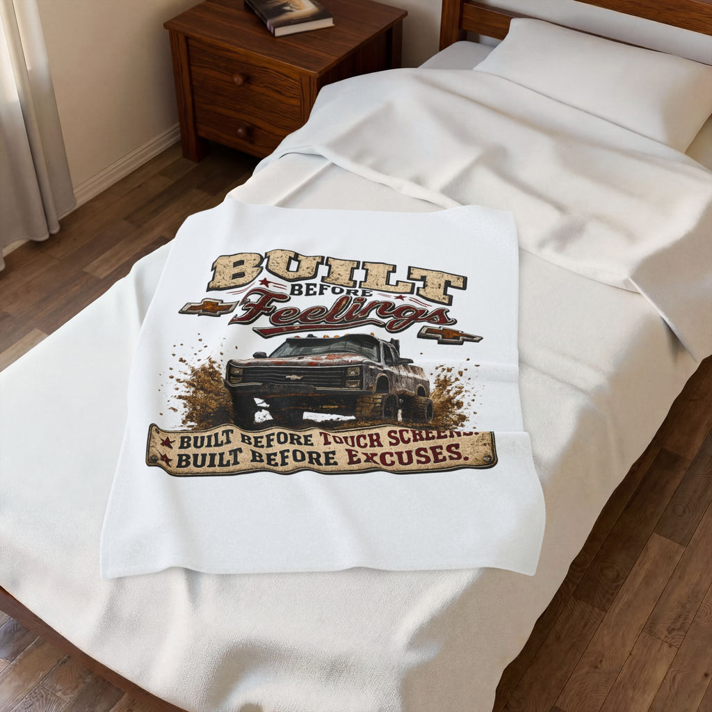 "Built Before Feelings" Vintage Truck Throw for Truck Lovers & Mechanics - Velveteen Plush Blanket