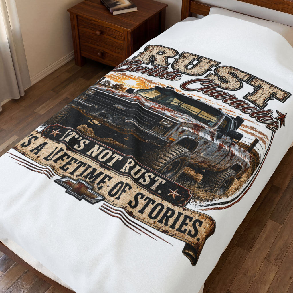 “Rust Builds Character” Vintage Truck Throw – Velveteen Plush Blanket