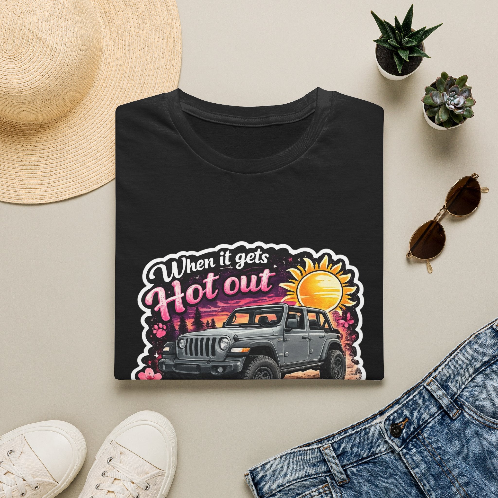 When It Gets Hot Out Jeep (Pink) Unisex Softstyle T-Shirt