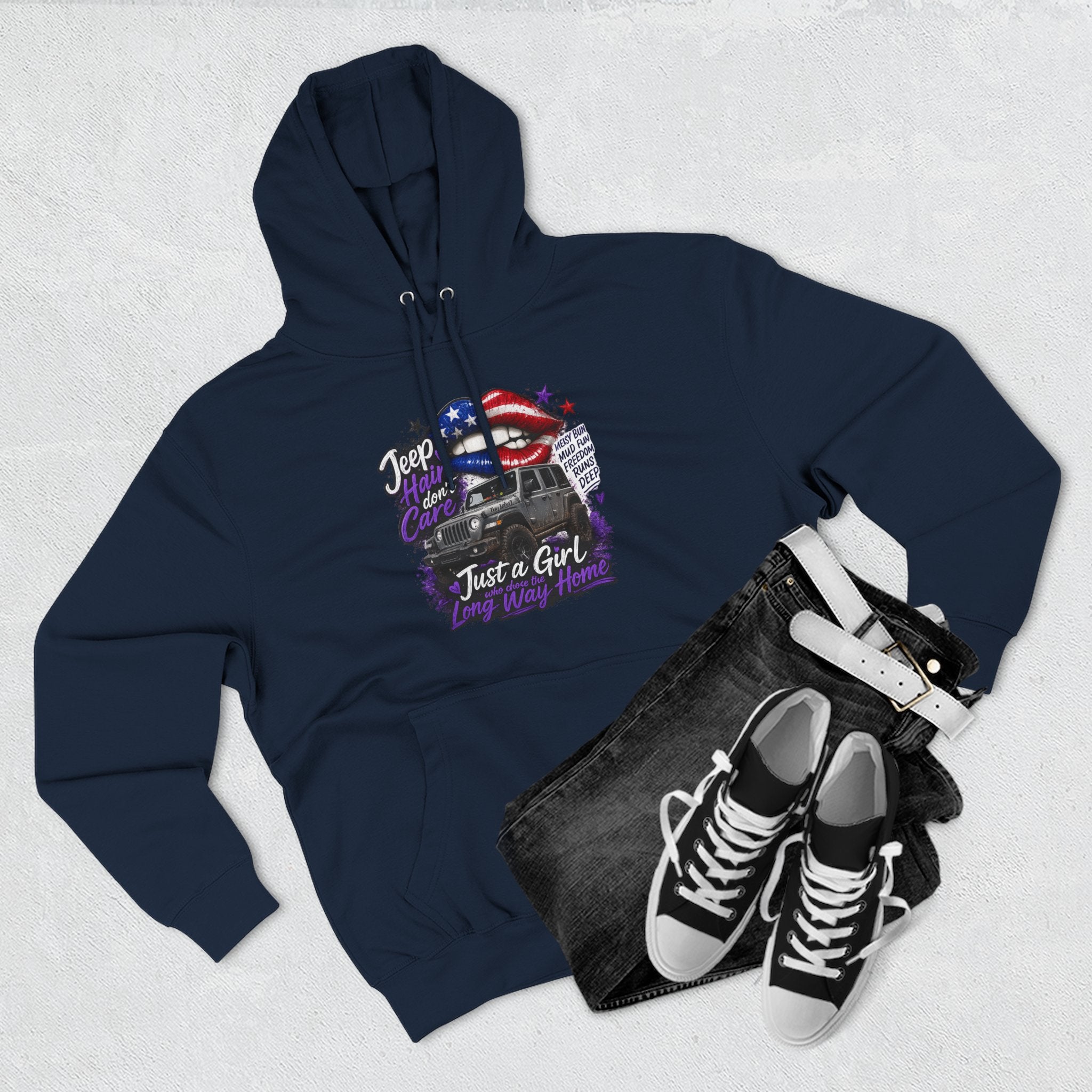 Patriotic 'Jeep Ain't Just a Girl Thing' – Graphic Fleece Pullover Jeep Driver Hoodie