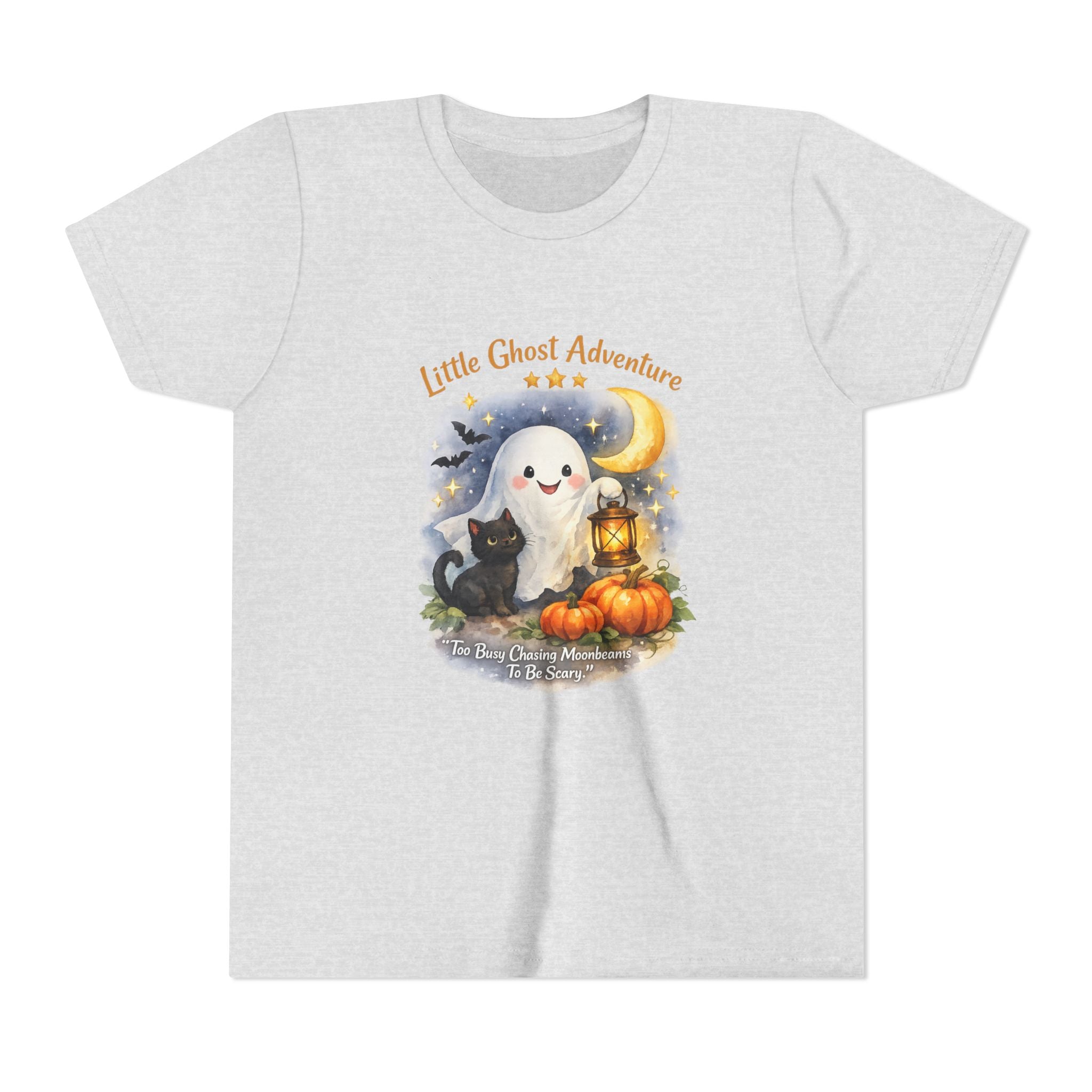 "Little Ghost Adventure" Halloween Kids Shirt with Cute Pumpkin & Black Cat Design - Youth Tee